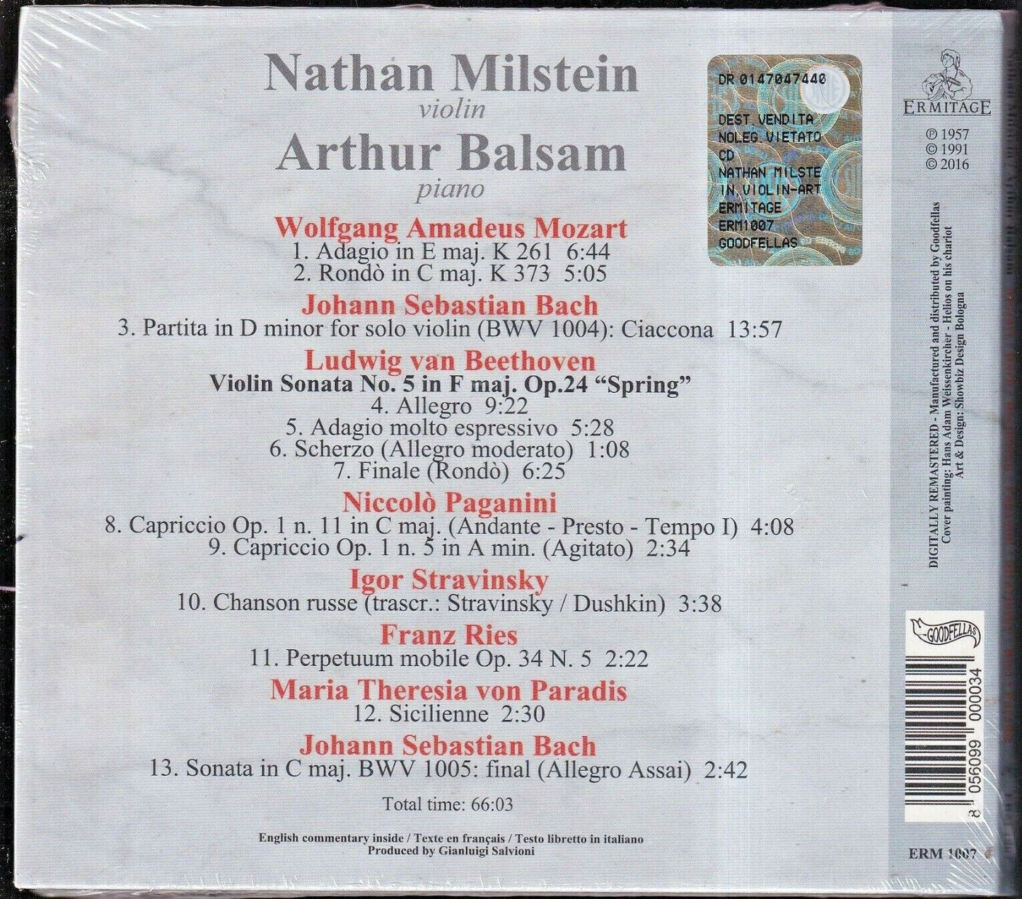 EBOND Milstein, Balsam - Mozart - Bach - Paganini - Stravinsky Digipack5010 CD CDS001294
