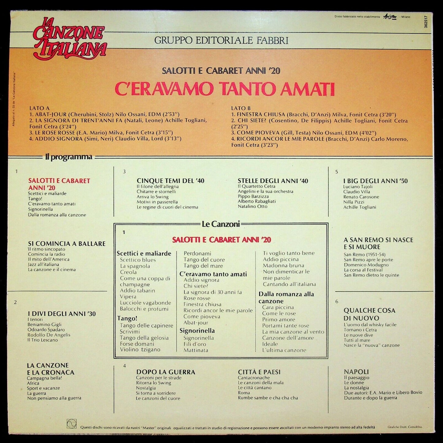 EBOND La Canzone Italiano - C'eravamo Tanto Amati Vinile V063148
