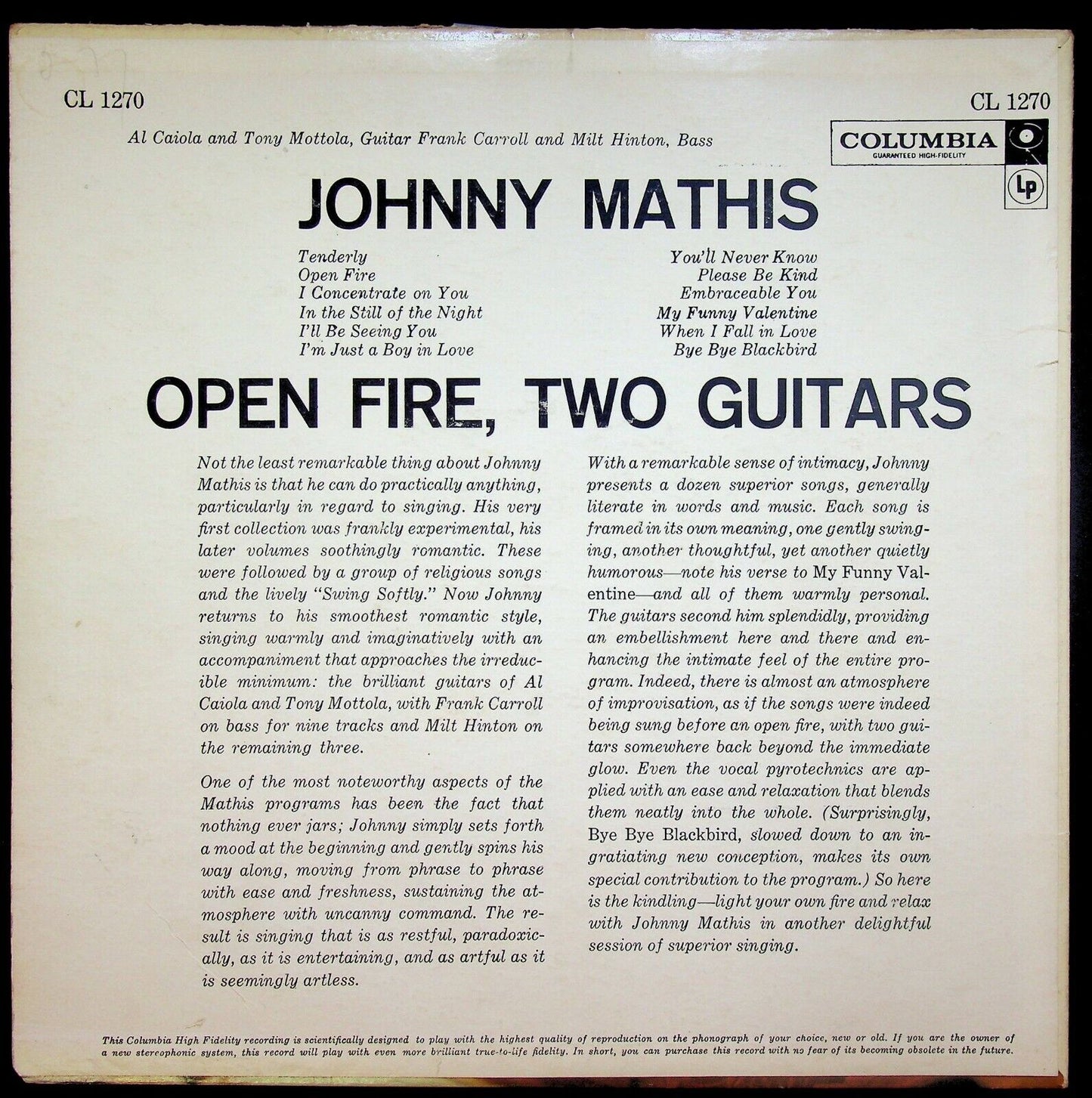 EBOND Johnny Mathis Open Fire Two Guitars Vinile V062050