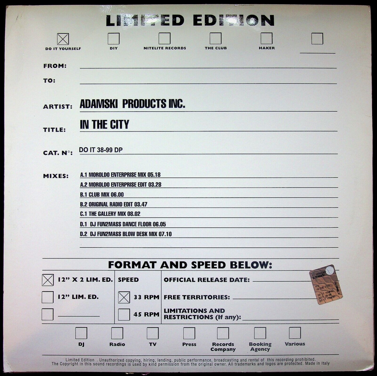 EBOND Adamski Products Inc. - In The City Vinile V058020