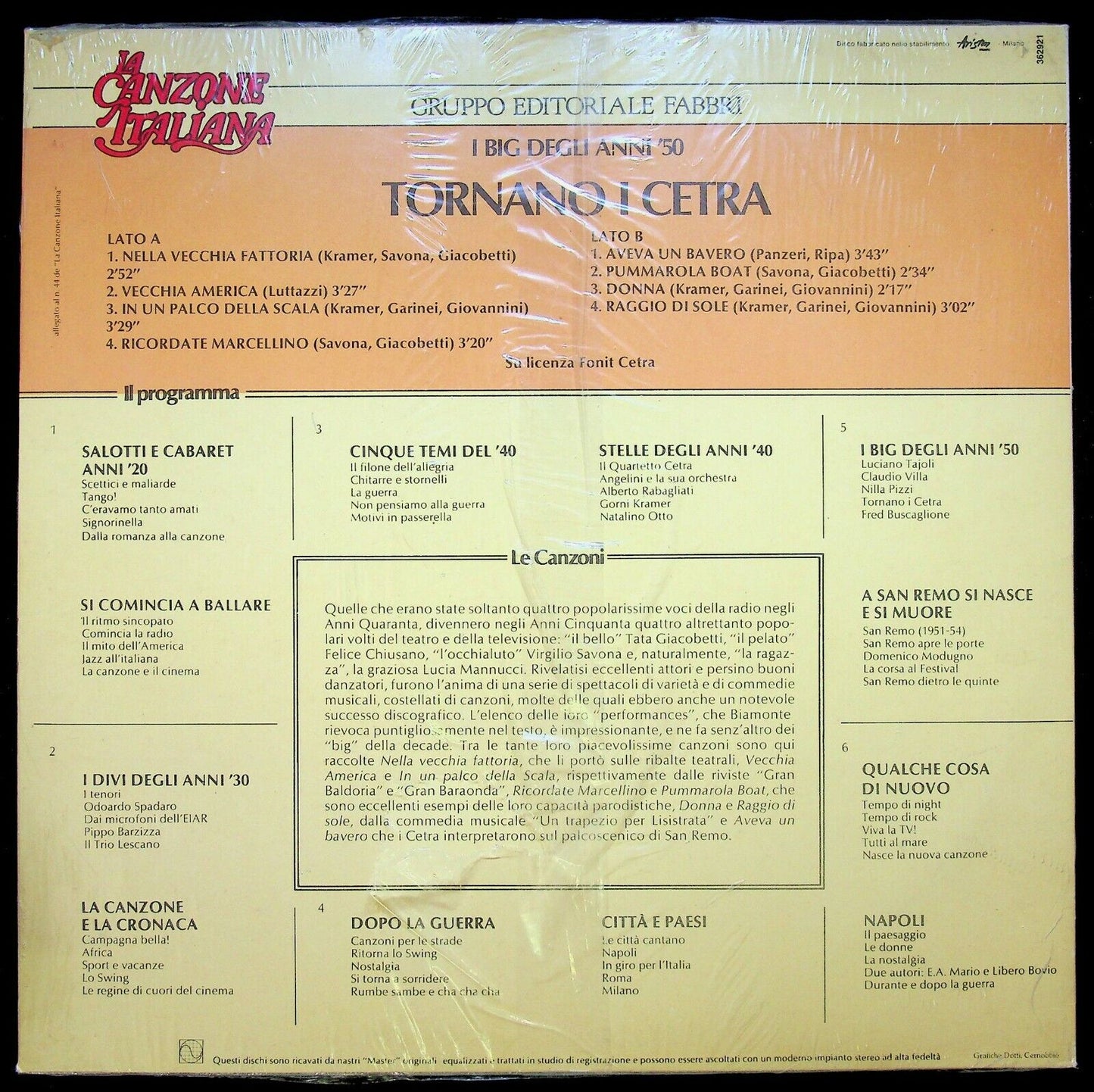 EBOND La Canzone Italiana - Tornano I Cetra Vinile V063133