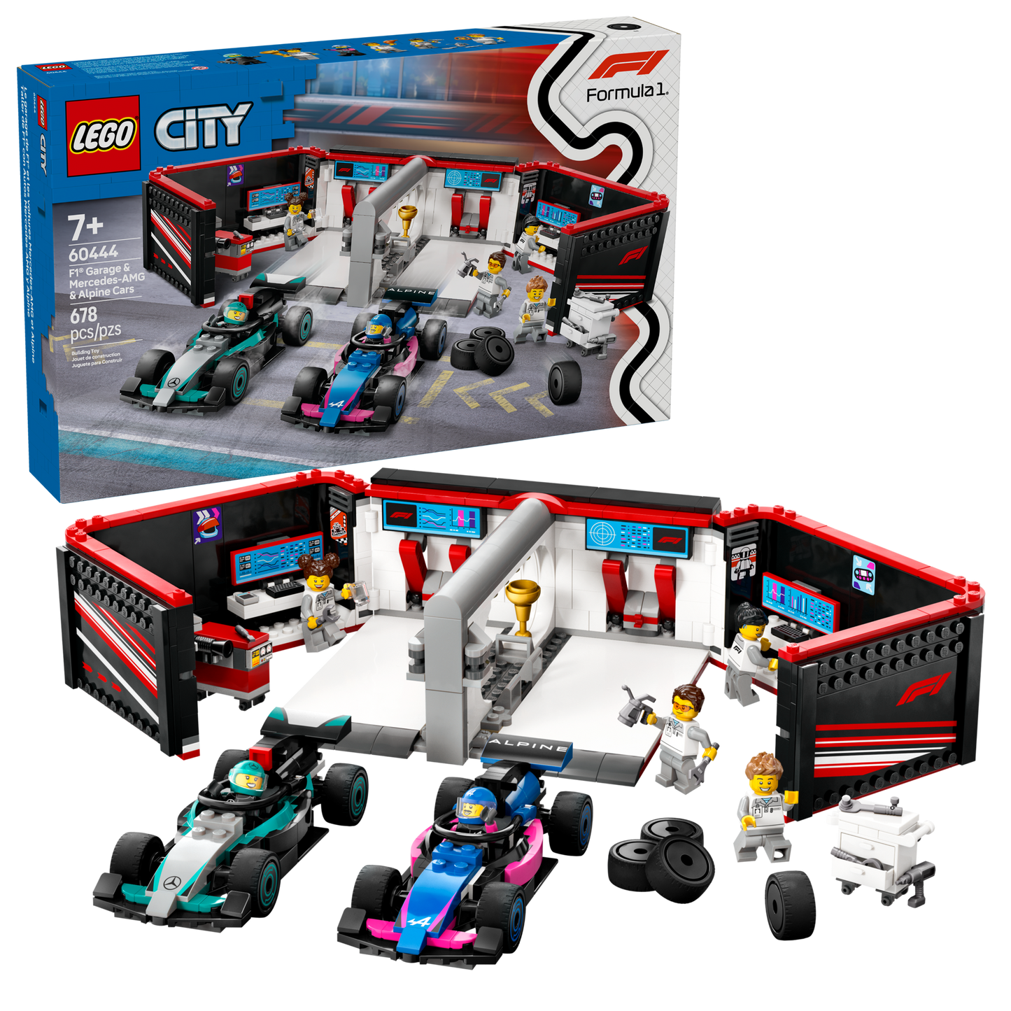 LEGO 60444 Garage con monoposto Mercedes-AMG e Alpine F1®