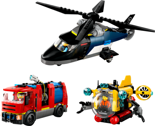 LEGO 60462 Elicottero, autopompa e sottomarino