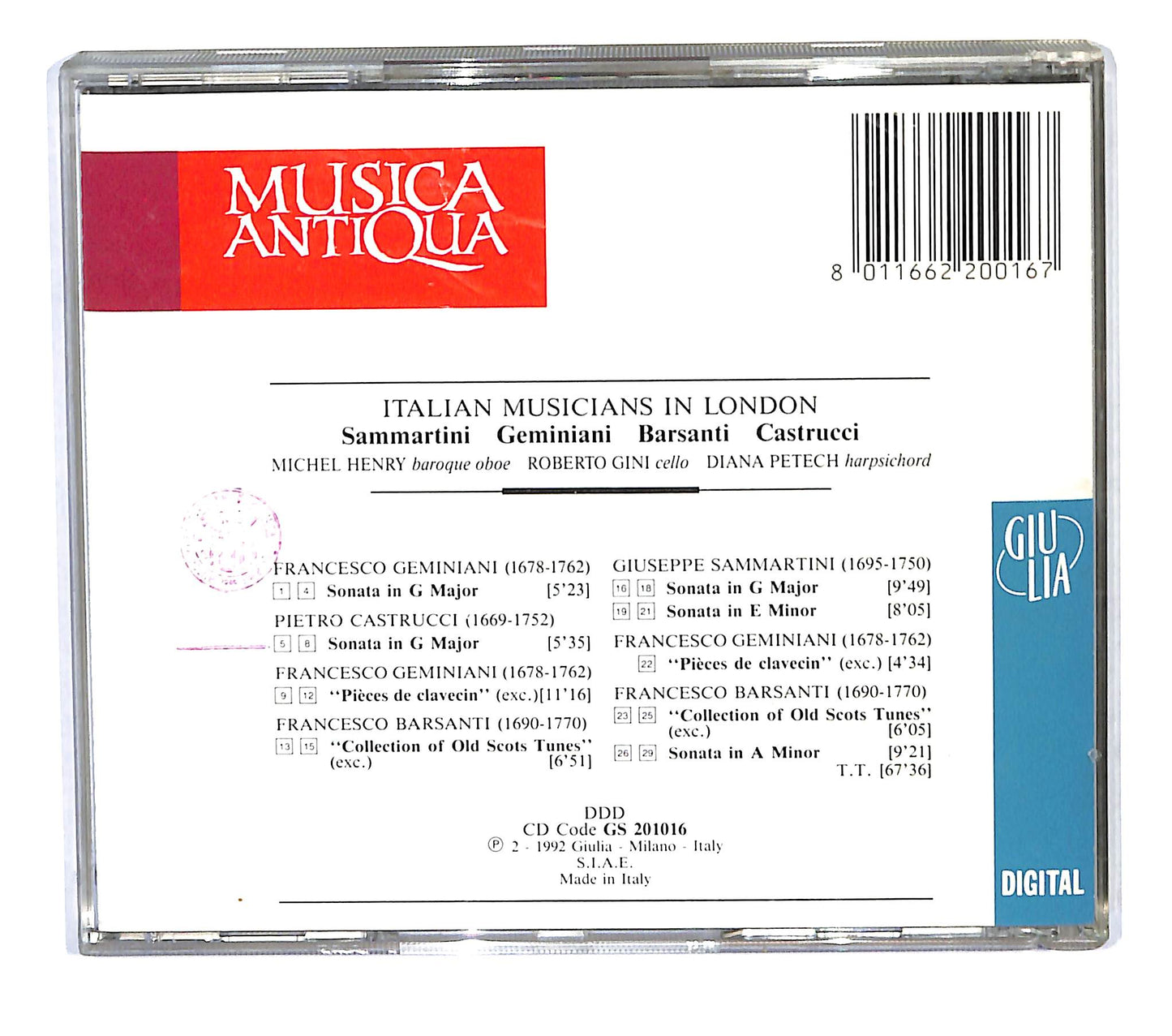 EBOND Sammartini Geminiani - Italian Musicians in London CD CB034338