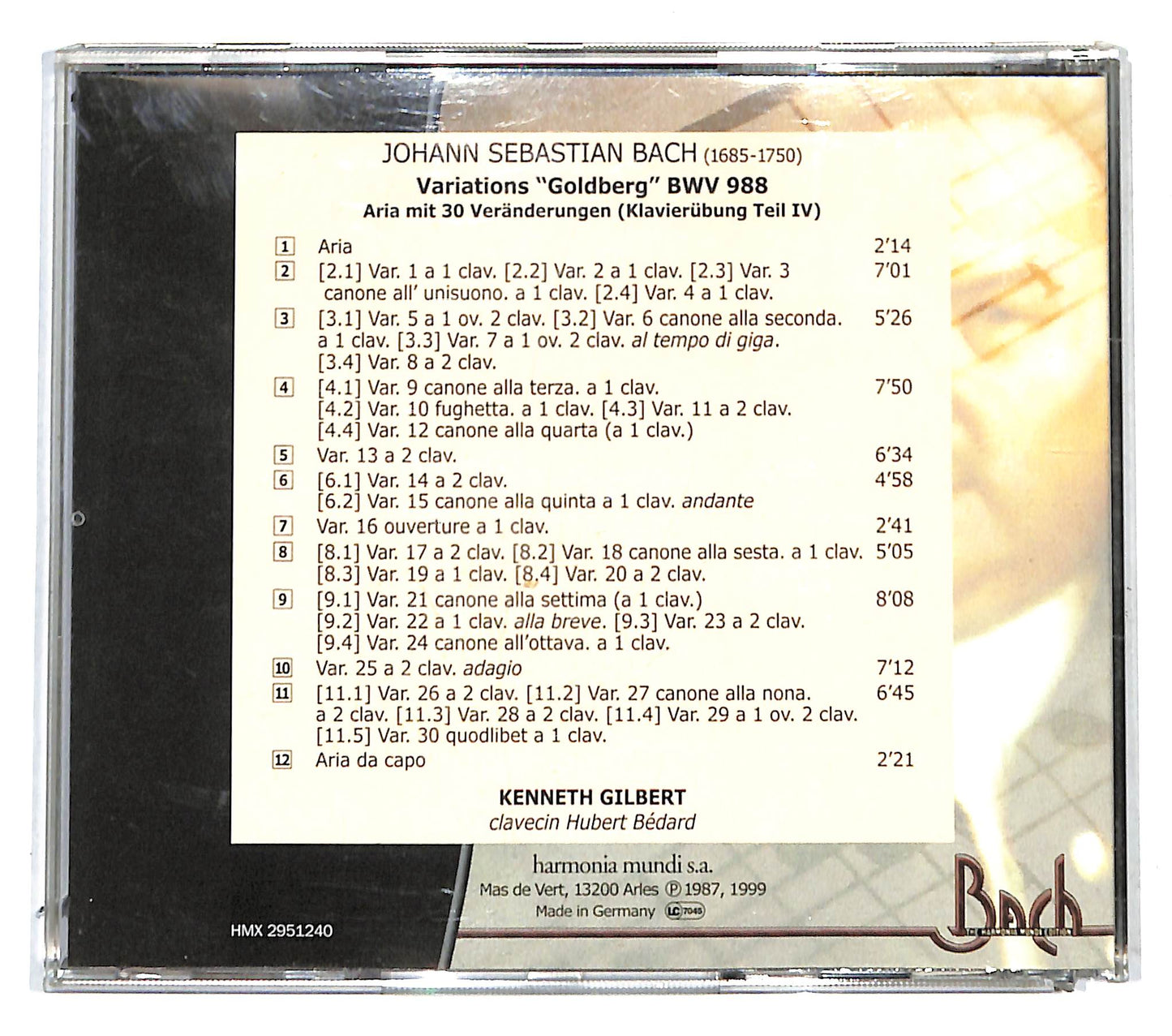 EBOND J.S. Bach - Kenneth Gilbert - Variations Goldberg CD CB034617