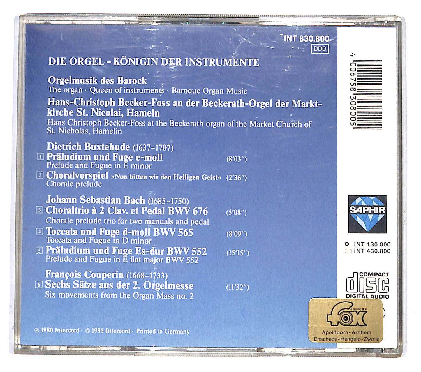 EBOND Die Orgel Konigin Der Instrumente Orgelmusik Des Barock CD CB037349
