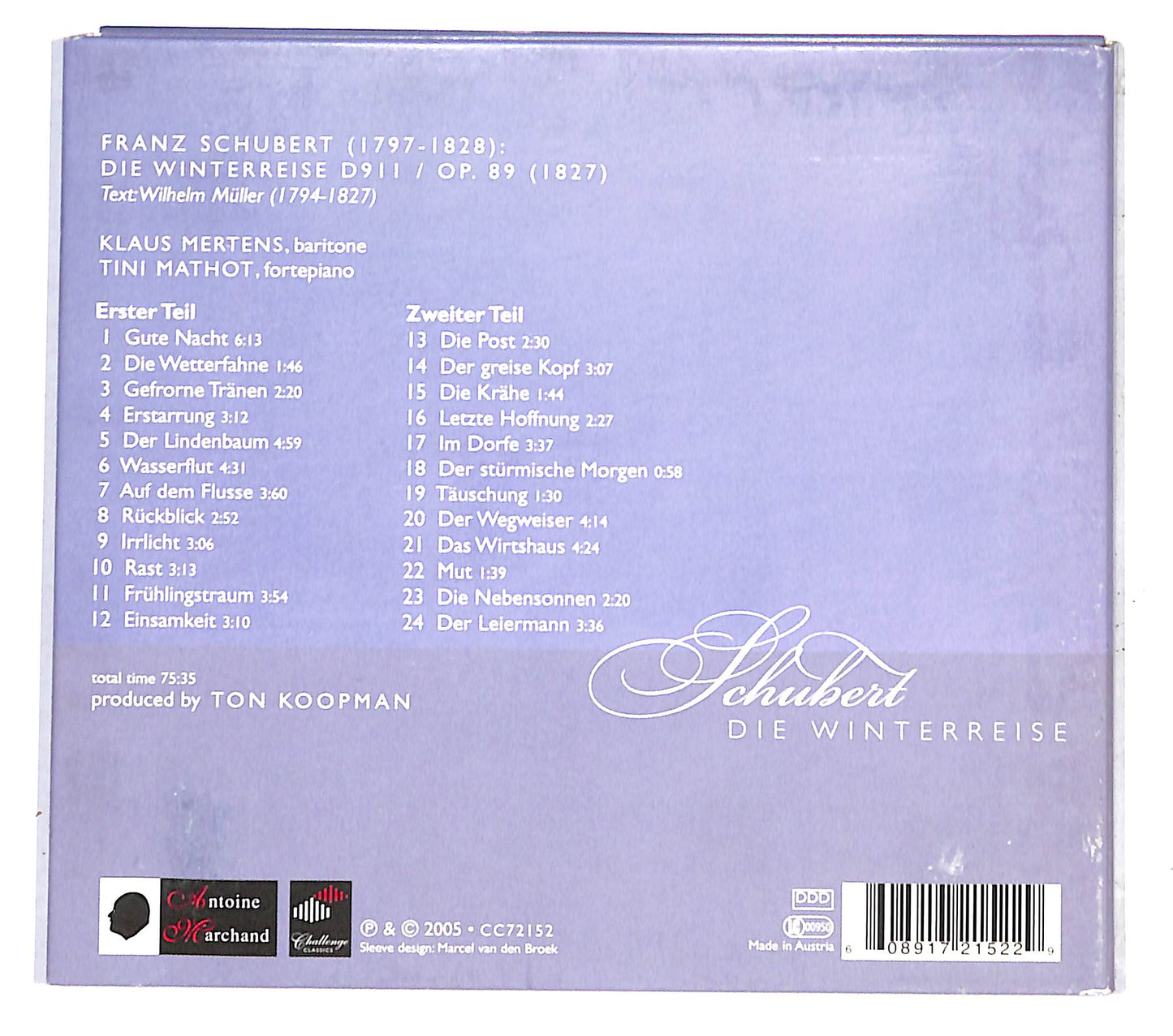 EBOND Mertens & Mathot - Schubert Die Winterreise DIGIPACK CD CB037350