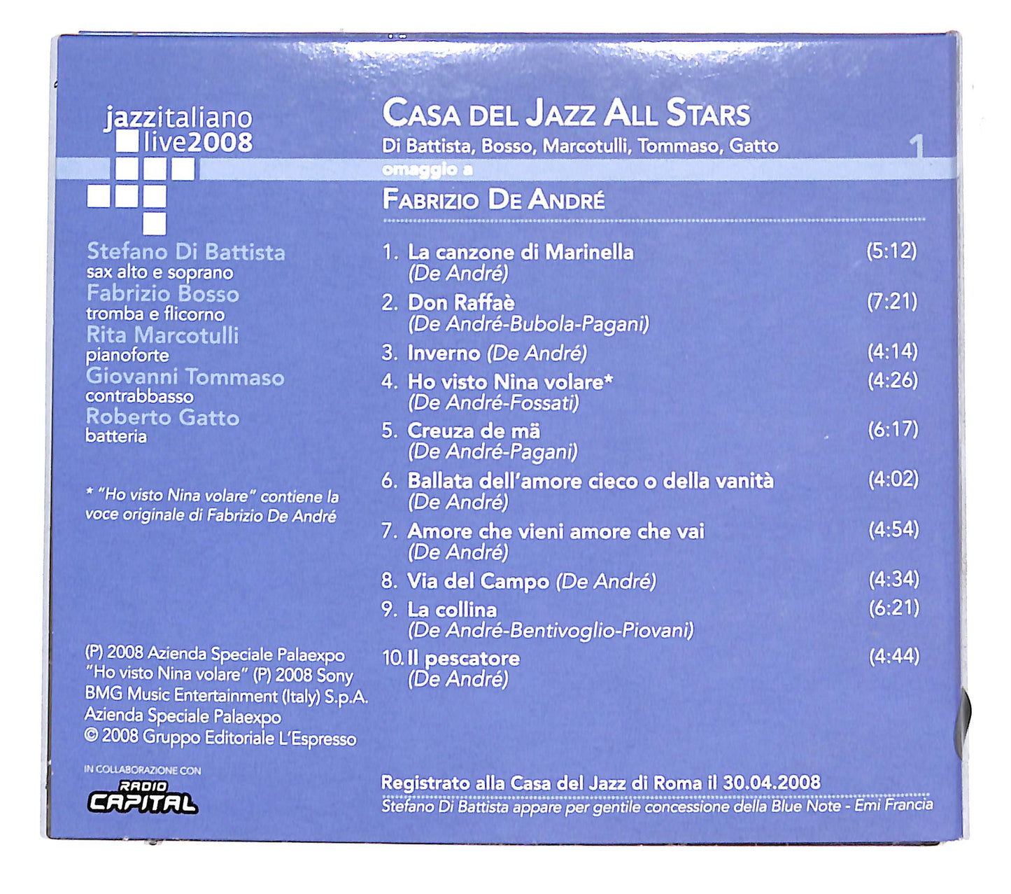 EBOND Casa Del Jazz All Stars - Omaggio A Fabrizio De Andre DIGIPACK CD CB040712