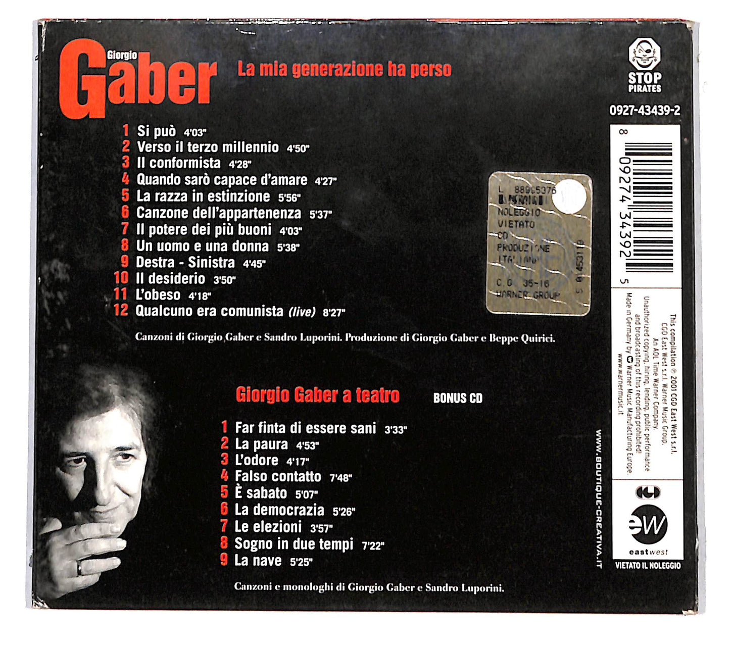 EBOND Giorgio Gaber - La Mia Generazione Ha Perso CD CB040718