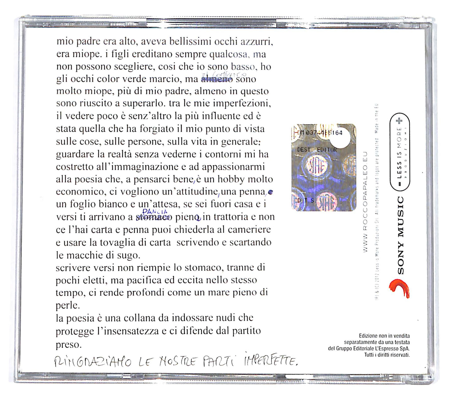 EBOND Rocco Papaleo - La Mia Parte Imperfetta EDITORIALE CD CB043224
