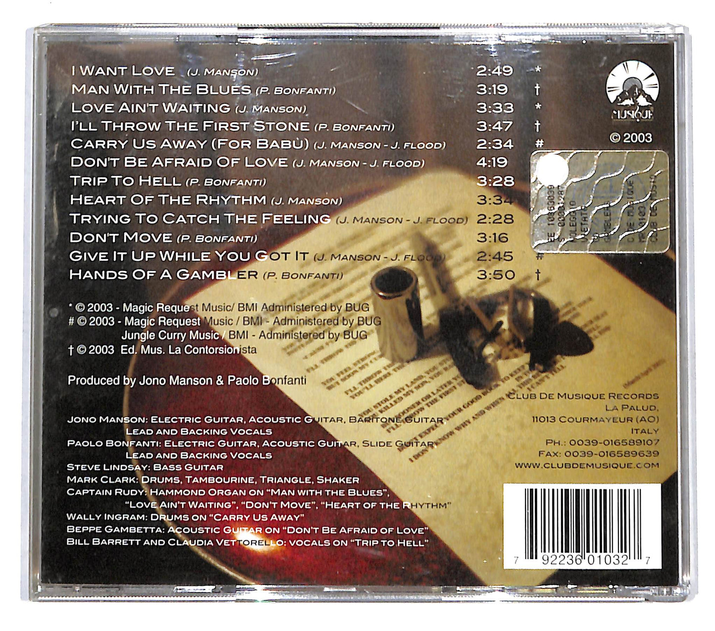 EBOND Jono Manson Paolo Bonfanti - Gamblers CD CB051630