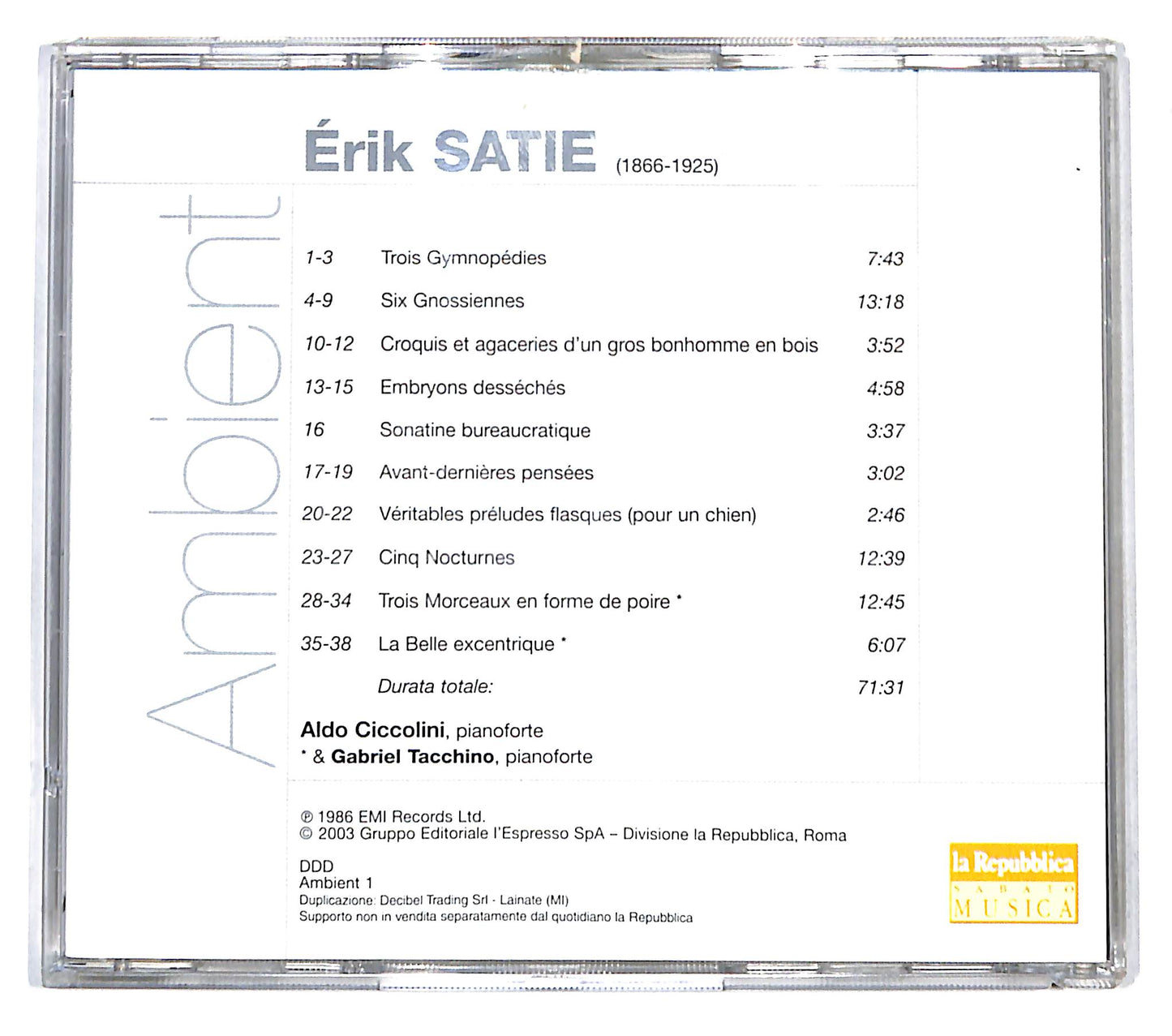 EBOND Erik Satie Aldo Ciccolini - Ambient EDITORIALE CD CB053631