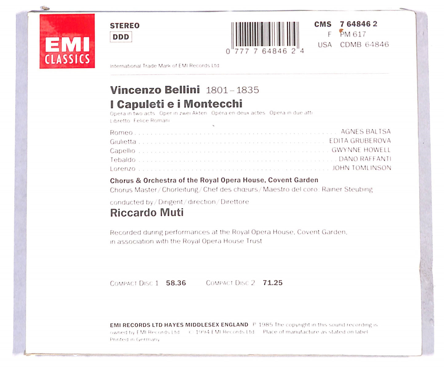 EBOND Bellini - I Capuleti E I Montecchi CD CB061160