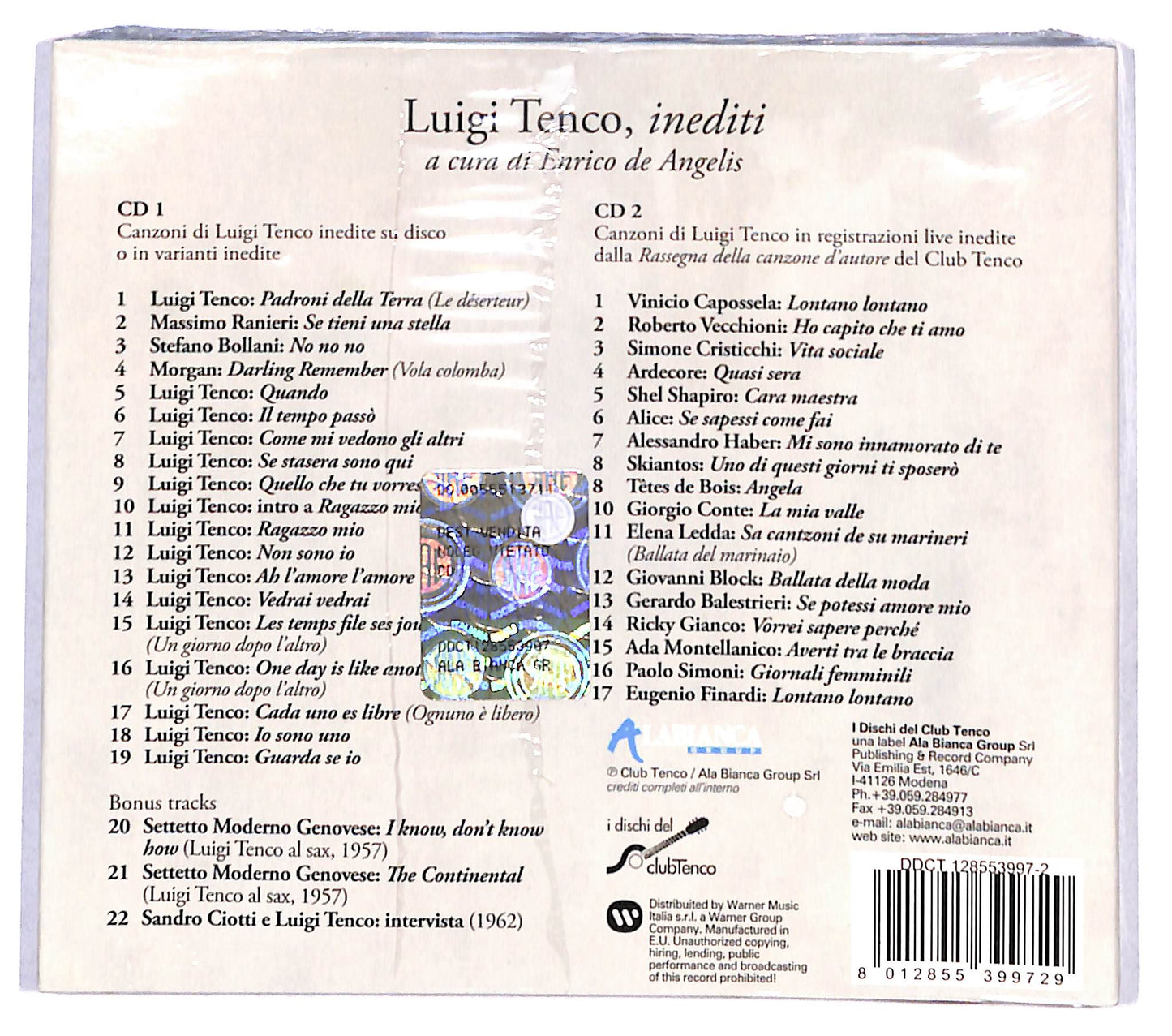 EBOND Luigi Tenco - Inediti DIGIPACK CD CB062018