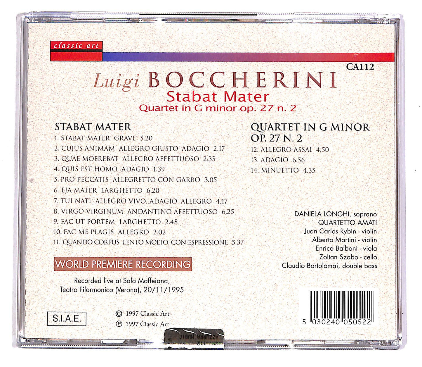 EBOND Luigi Boccherini - Stabat Mater / Quartet In G Minor Op.27 N.2 CD CD043020