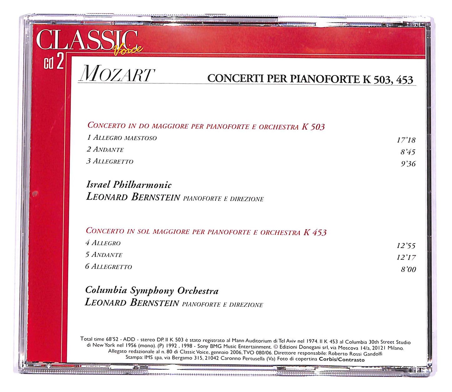 EBOND Mozart - Concerti K 503 e K 453 - Leonard Bernstein EDITORIALE CD CD048735