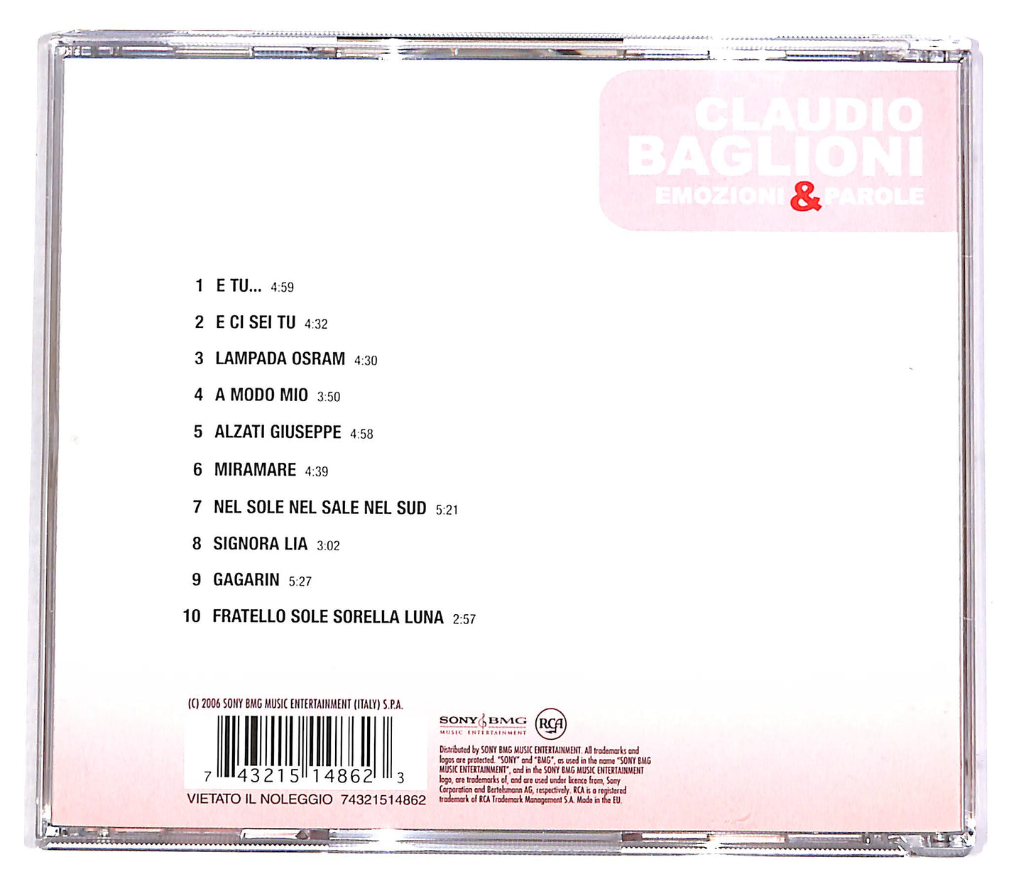 EBOND Claudio Baglioni - Emozioni & Parole CD CD048857