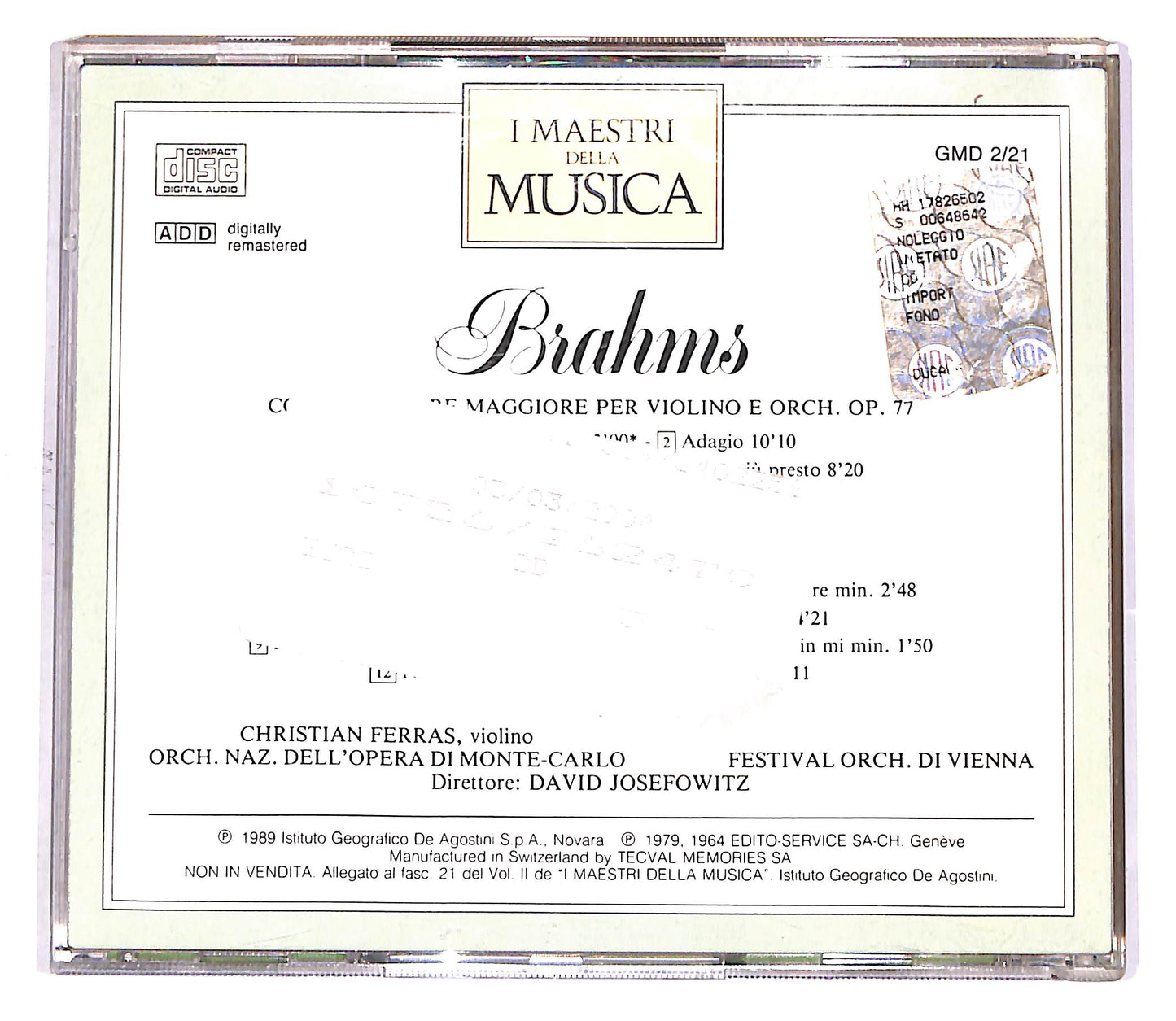 EBOND Brahms Concerto Per Violino Op.77, 10 Danze Ungheresi EDITORIA CD CD051339