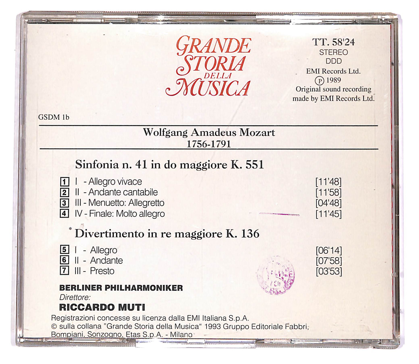 EBOND Mozart - Sinfonia N.41 - Divertimento K.136 - Muti EDITORIALE CD CD051715