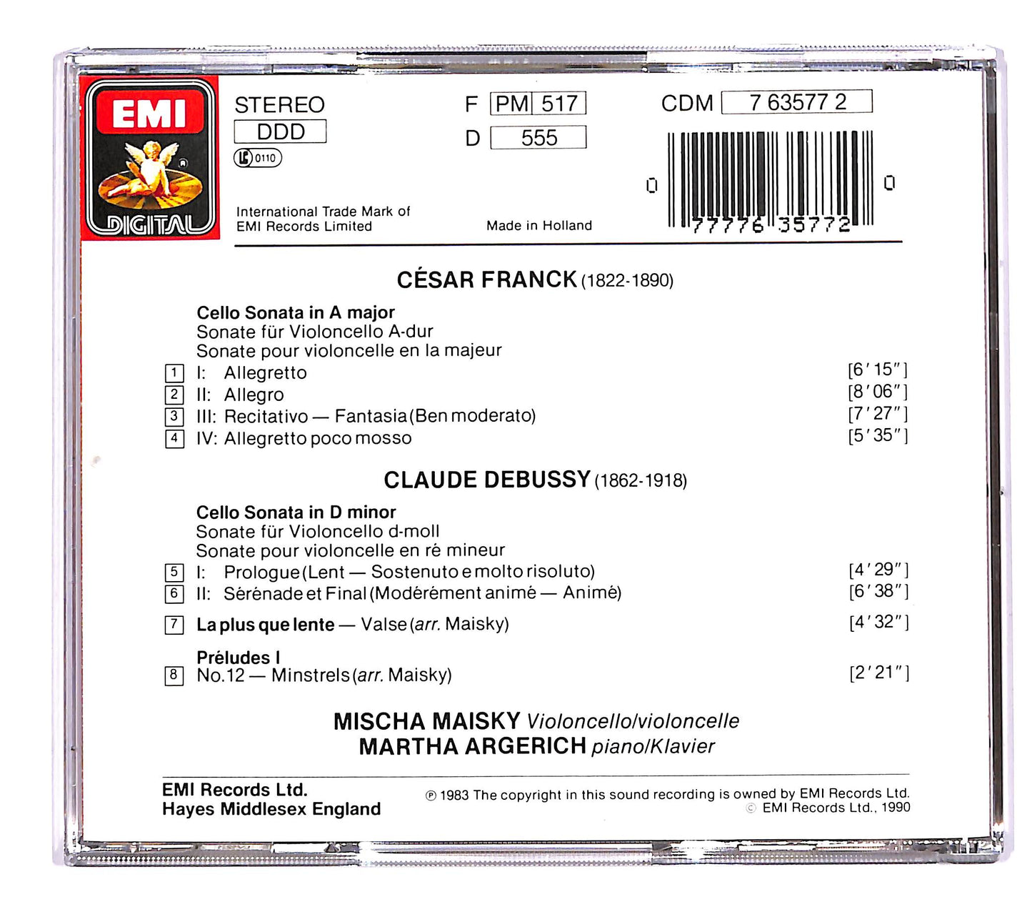 EBOND Franck Debussy - Cello Sonatas Maisky Argerich CD CD053558