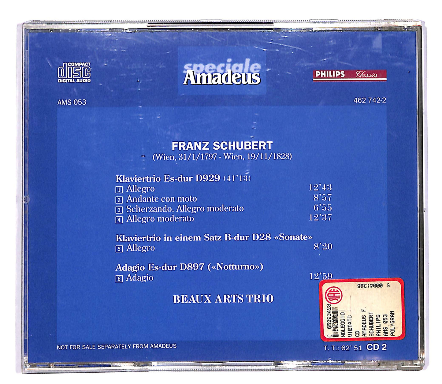 EBOND Schubert - Klaviertrios D929 E D28 - Adagio D897 CD CD053624