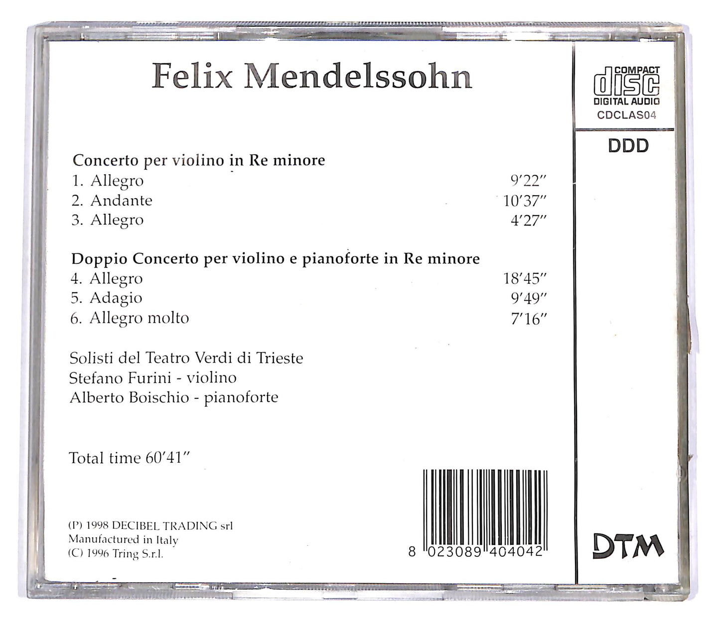EBOND Felix Mendelssohn - Concerto Per Pianoforte, Violino E Archi CD CD054802