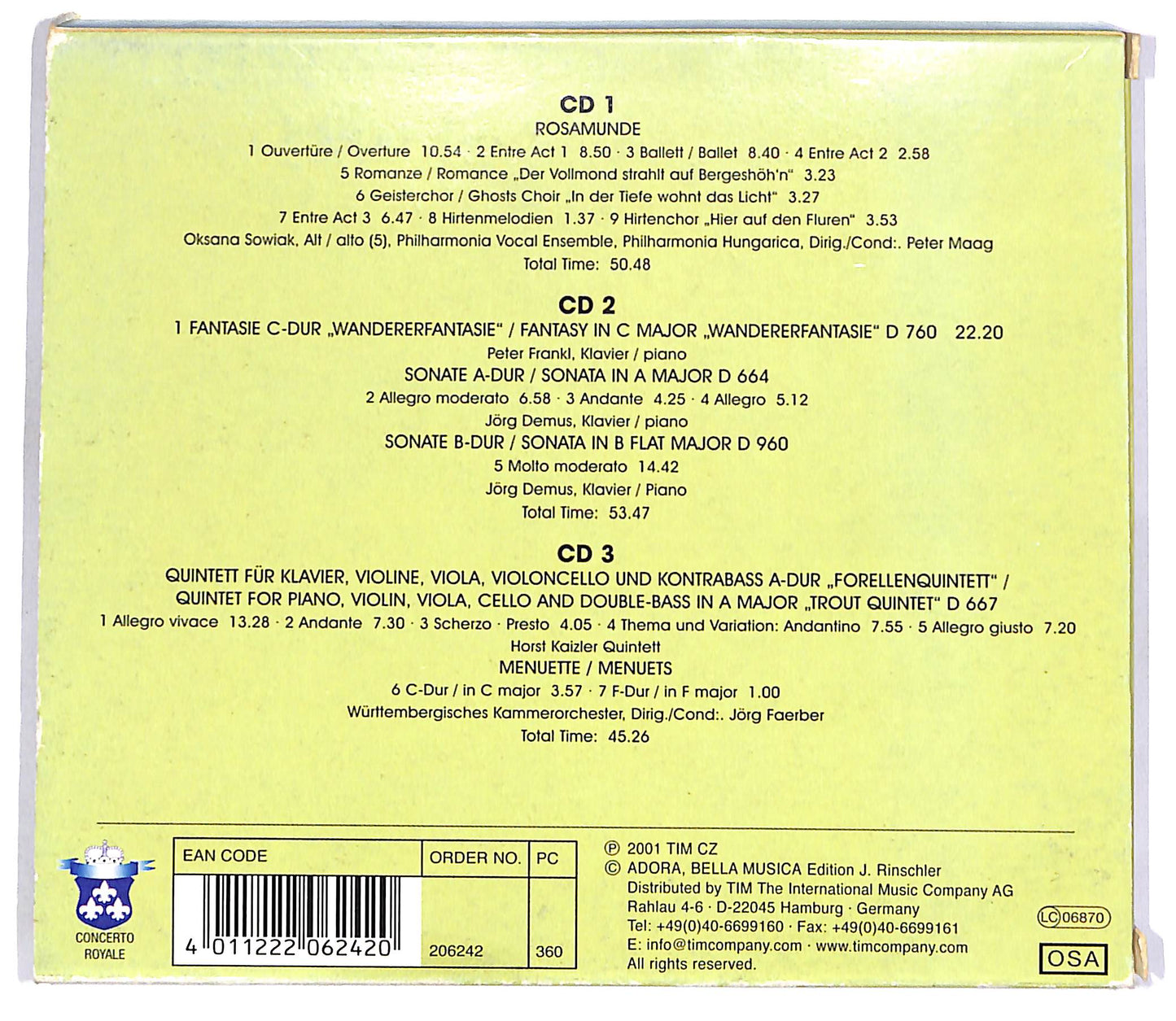 EBOND Franz Schubert - Rosamunde, Forellenquintett, altre (3 dischi) CD CD054848