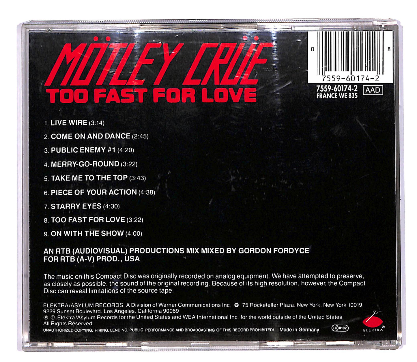 EBOND Motley Crue - Too Fast For Love CD CD055249