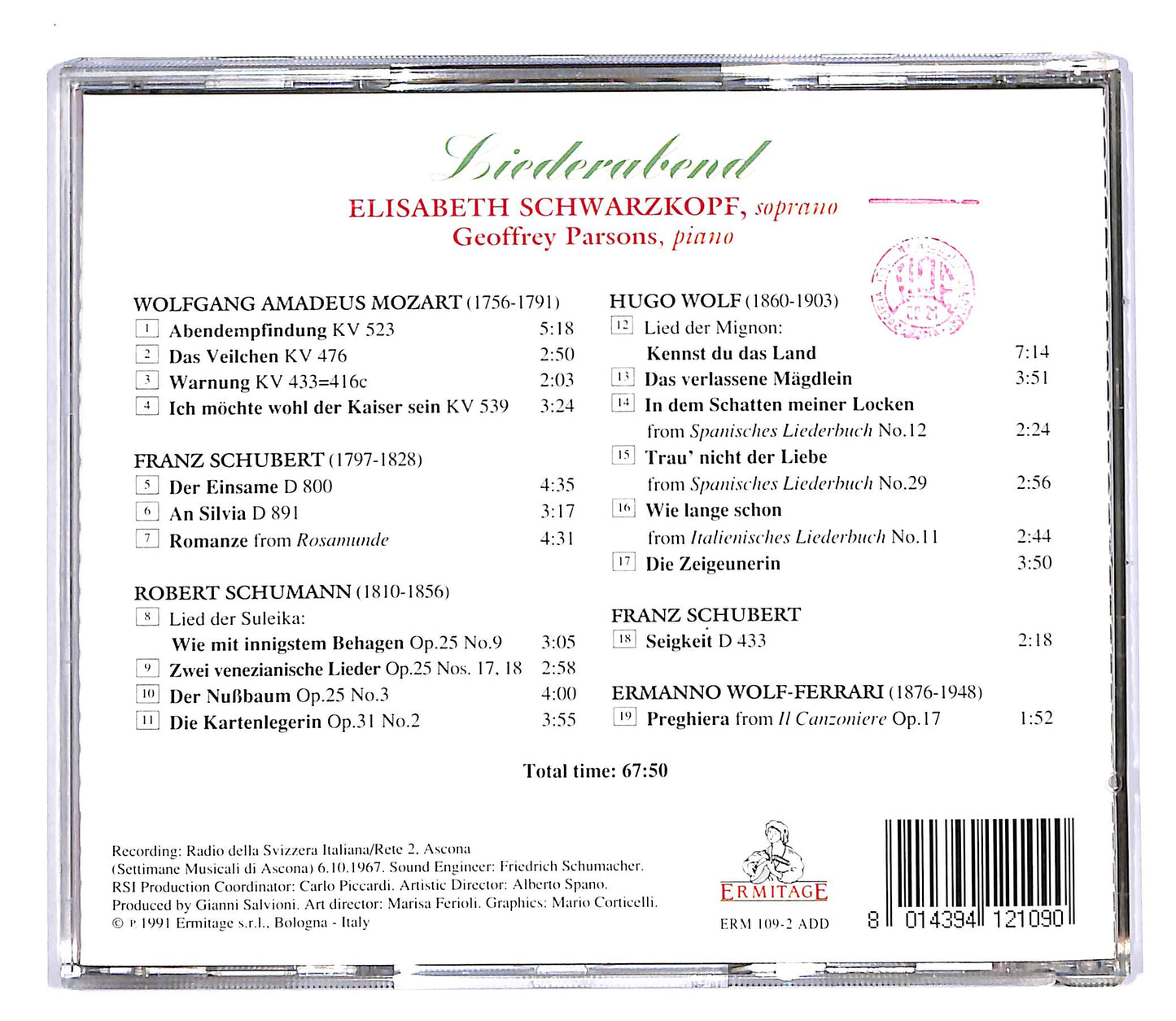 EBOND Elisabeth Schwarzkopf Geoffrey Parsons - Liederabend CD CD055426