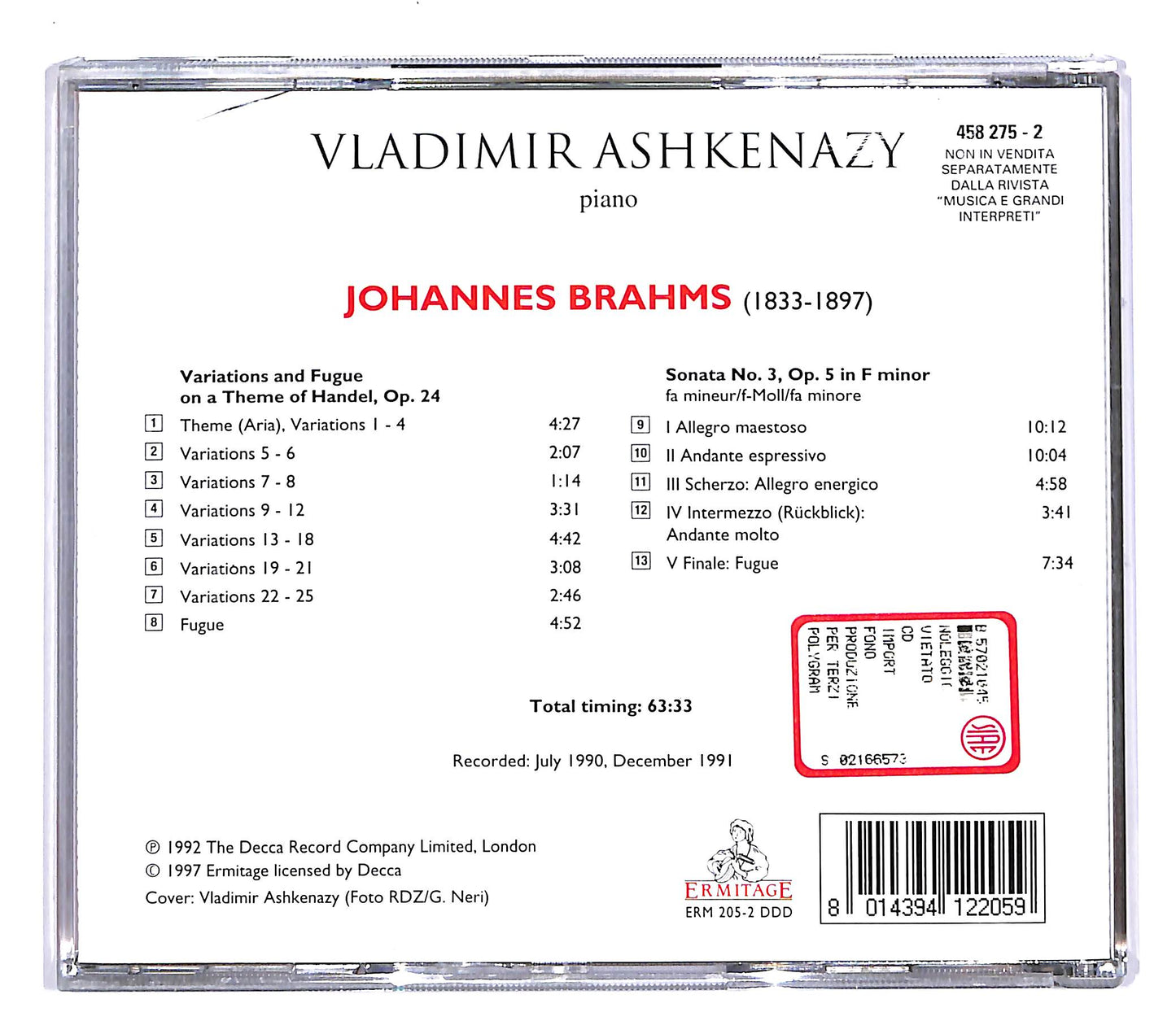 EBOND Brahms - Handel Variations - Sonata No.3 CD CD055433
