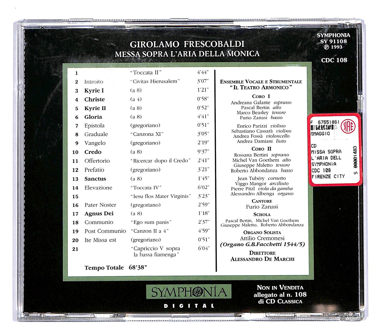 EBOND Girolamo Frescobaldi - Messa Sopra l'Aria della Monica CD CD055449