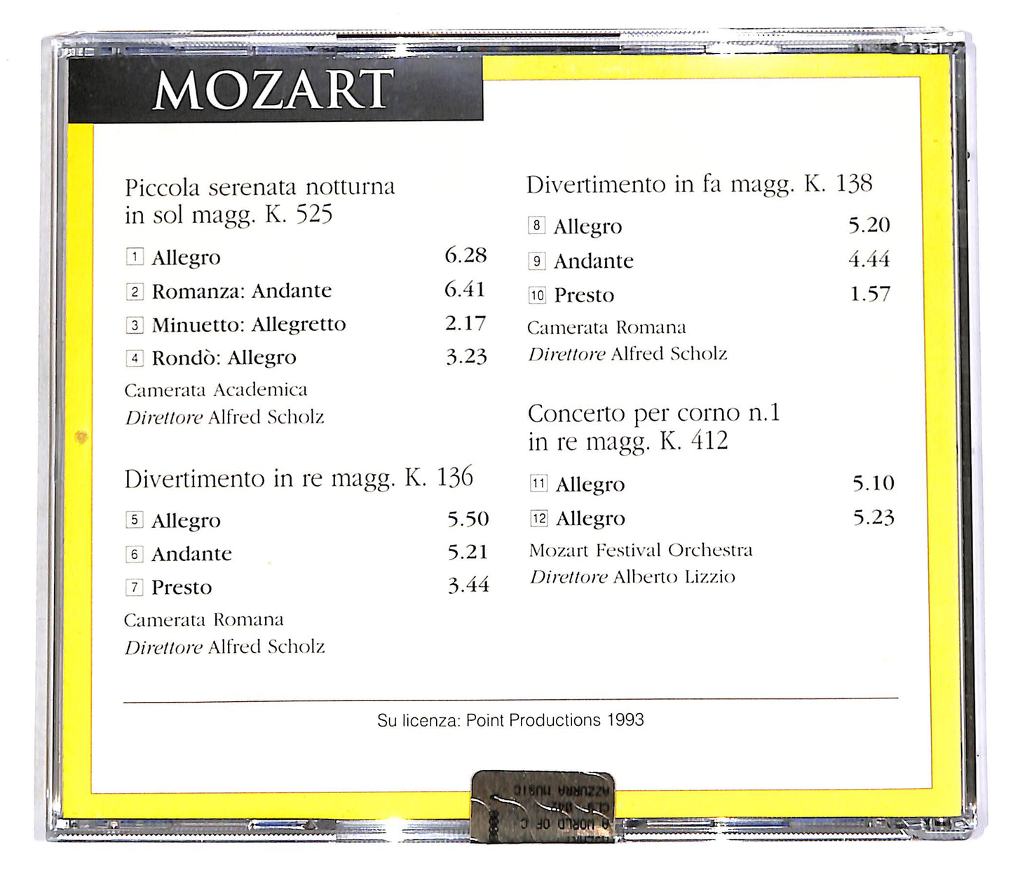 EBOND Mozart - Serenata K.525, K.136, K.138, N.1 K.412 EDITORIALE CD CD055730