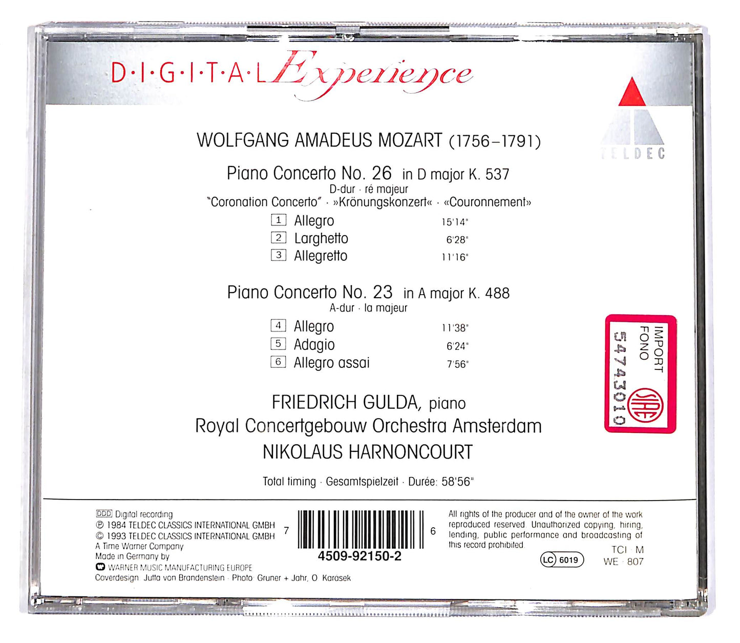 EBOND Mozart - Piano Concertos Nos. 23 & 26 - Gulda, Royal Orch. CD CD055913