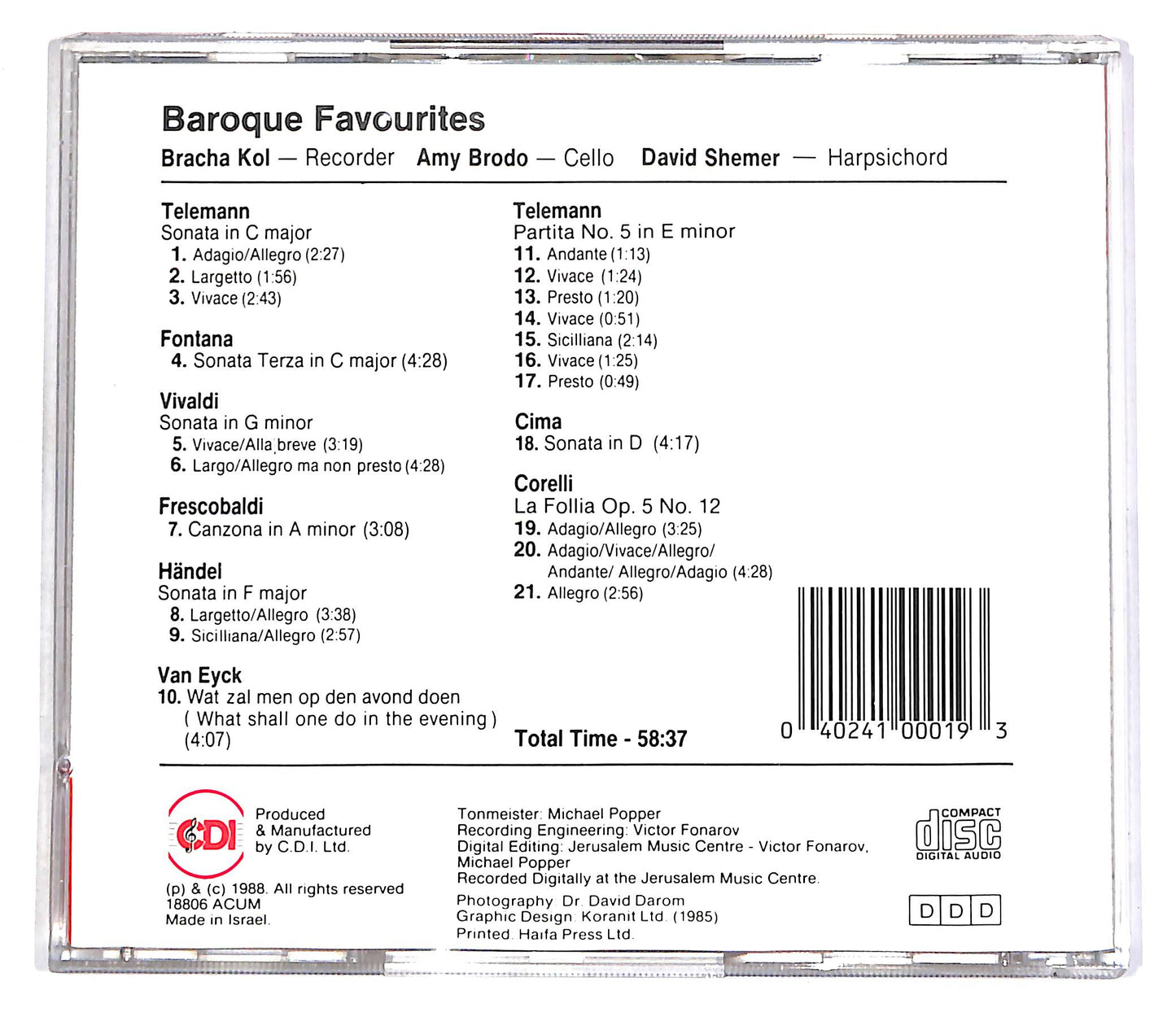 EBOND Bracha Kol, Amy Brodo, David Shemer - Baroque Favourites CD CD056023