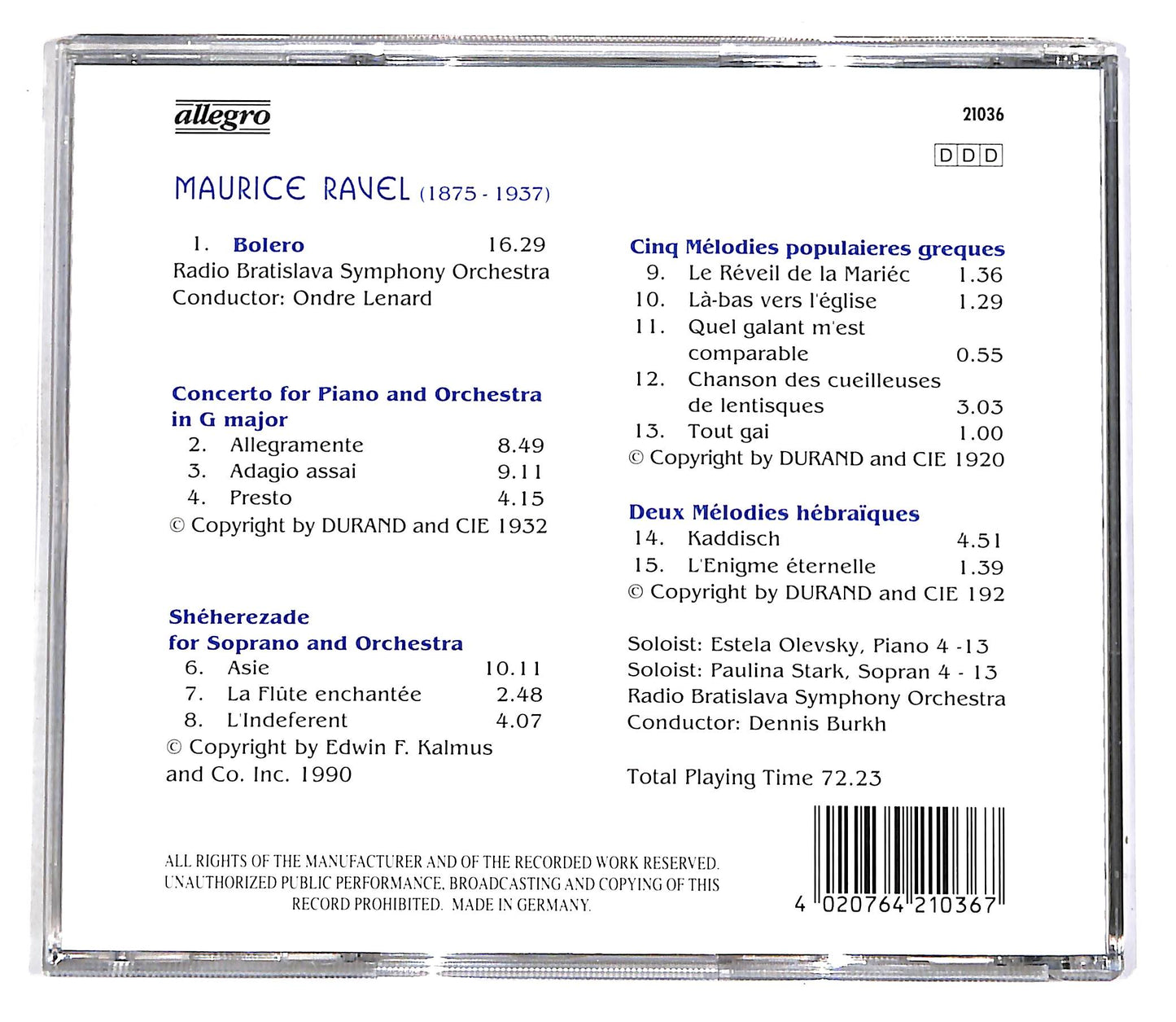 EBOND Maurice Ravel, Ondrej Lenard, Dennis Burkh - Bolero CD CD056030