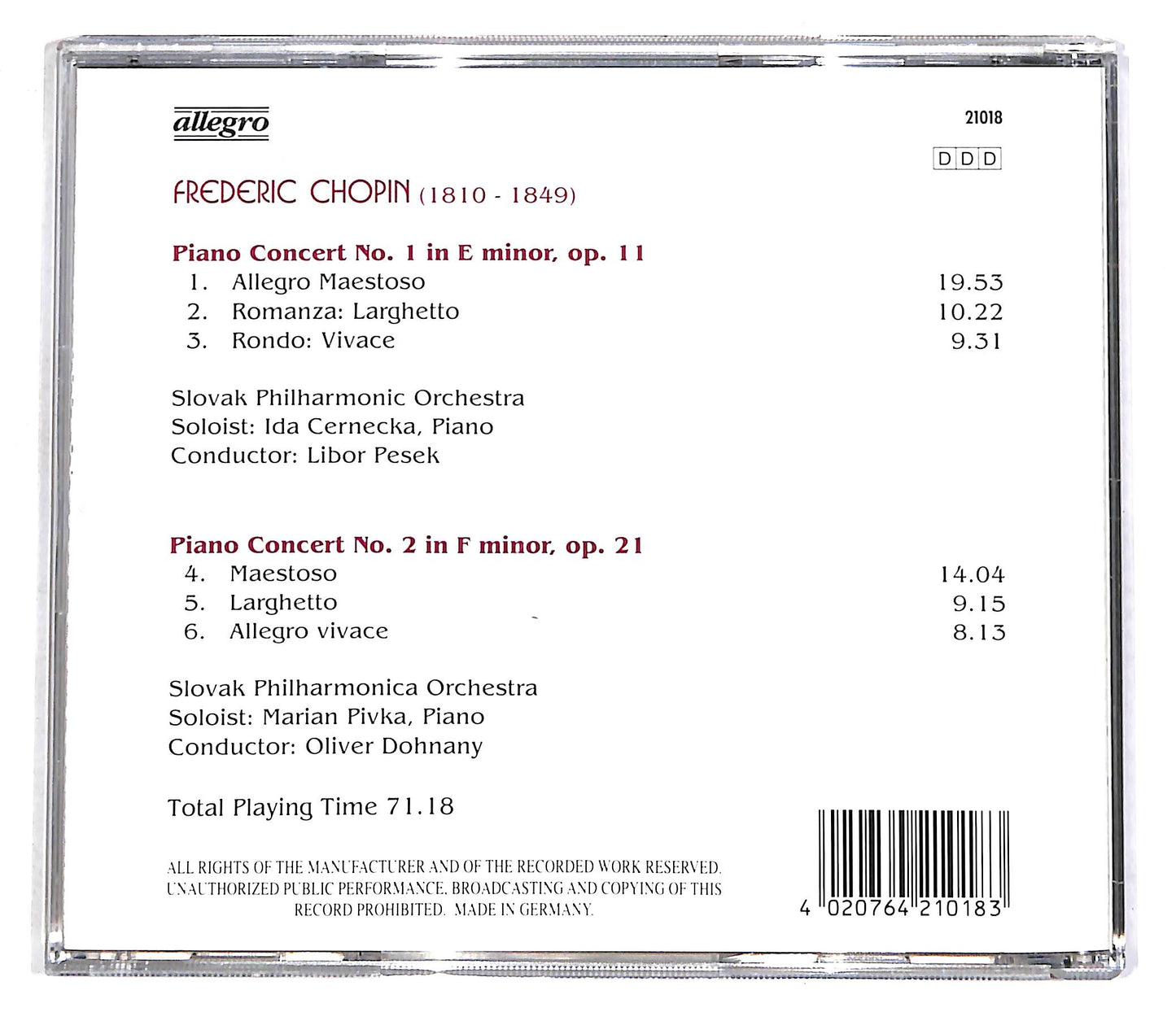 EBOND Frederic Chopin - Piano Concert No.1, No.2 CD CD056031