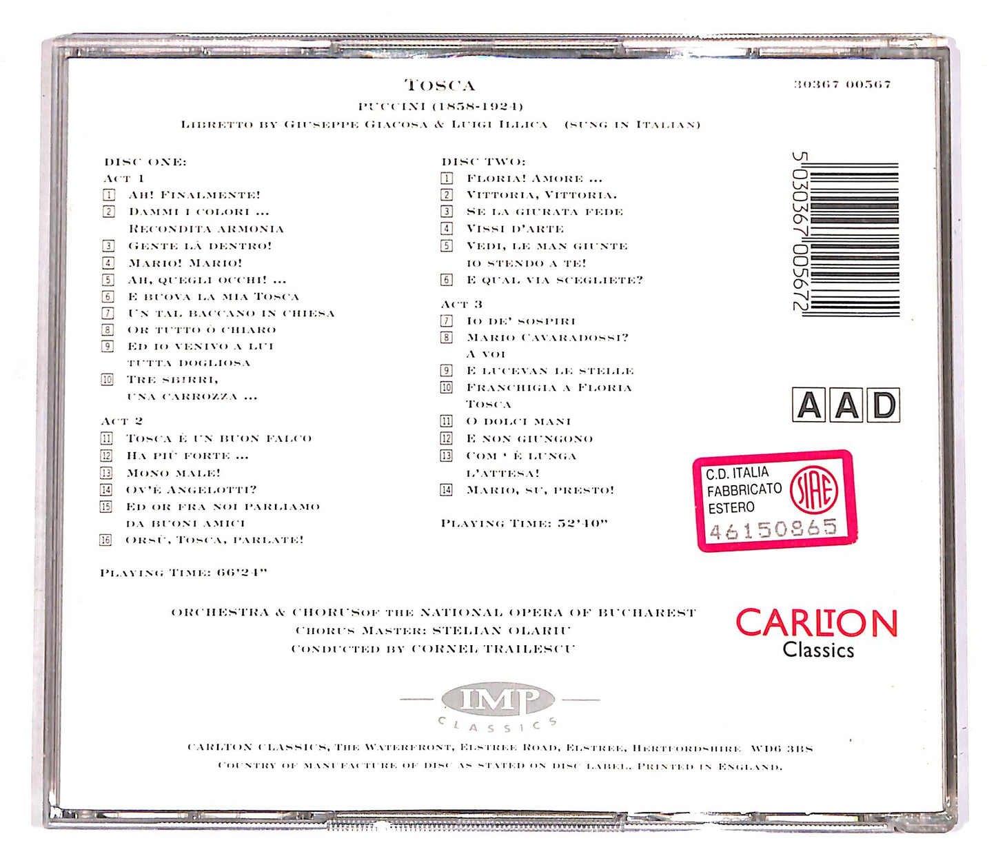 EBOND Puccini - Tosca - Orch & Chorus National Bucharest (2 dischi) CD CD056314