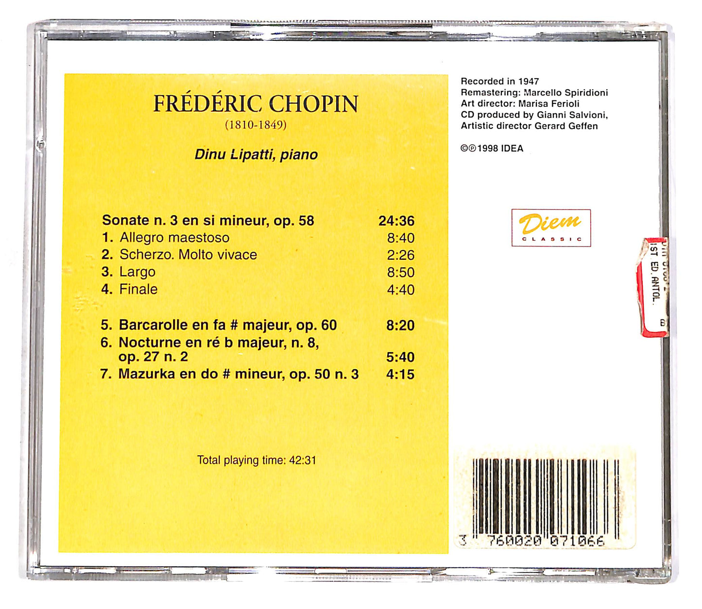 EBOND Chopin - Sonate N.3 Op.58, Op.60, N.8 Op.27 N.2, Op.50 N.3 EDI CD CD056415