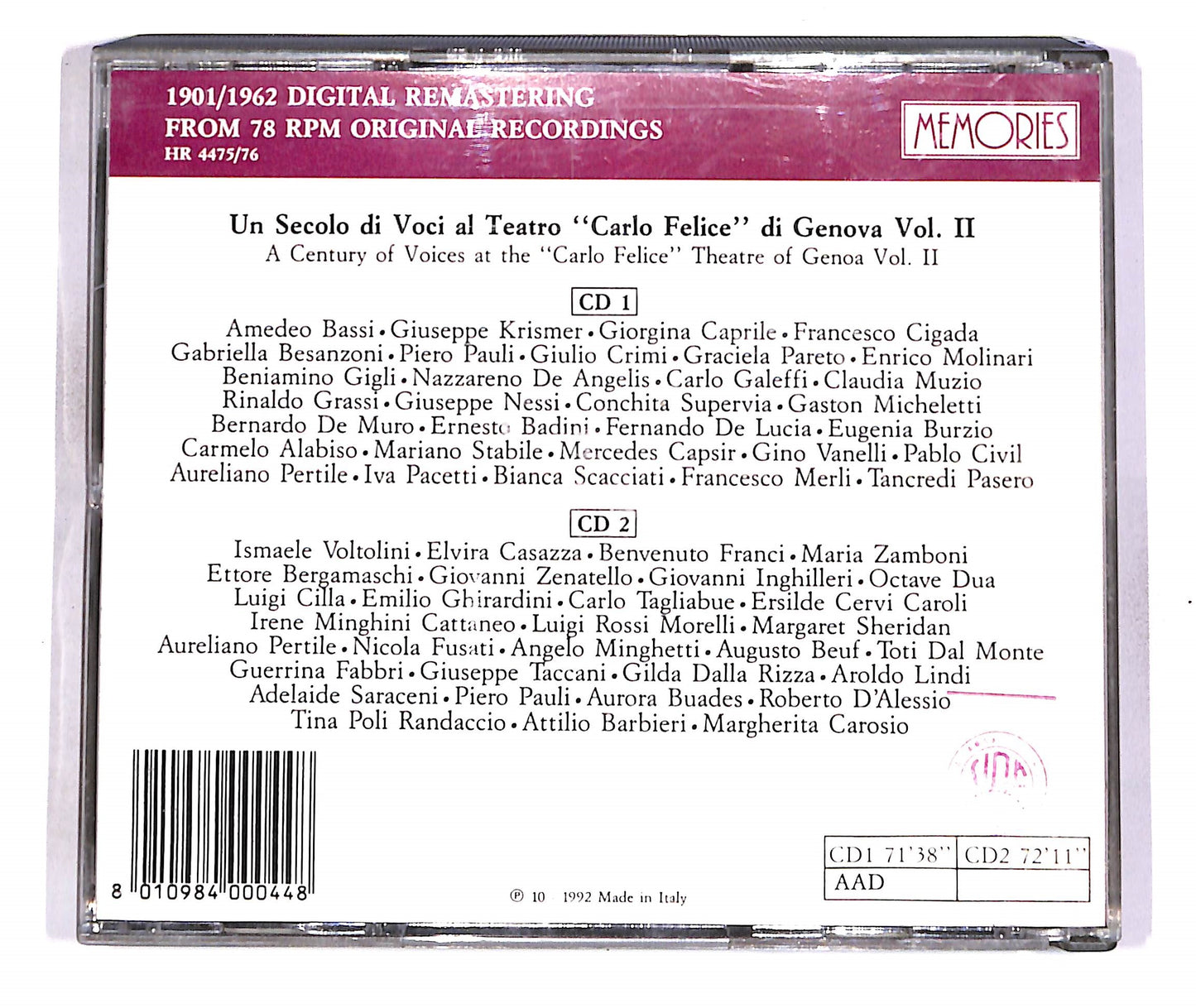 EBOND Un Secolo Di Voci, Teatro Carlo Felice, Genova - V.2 (2 disc) CD CD056445