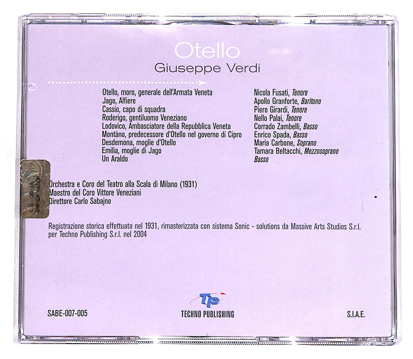EBOND Otello Di Giuseppe Verdi (2 dischi) EDITORIALE CD CD056525