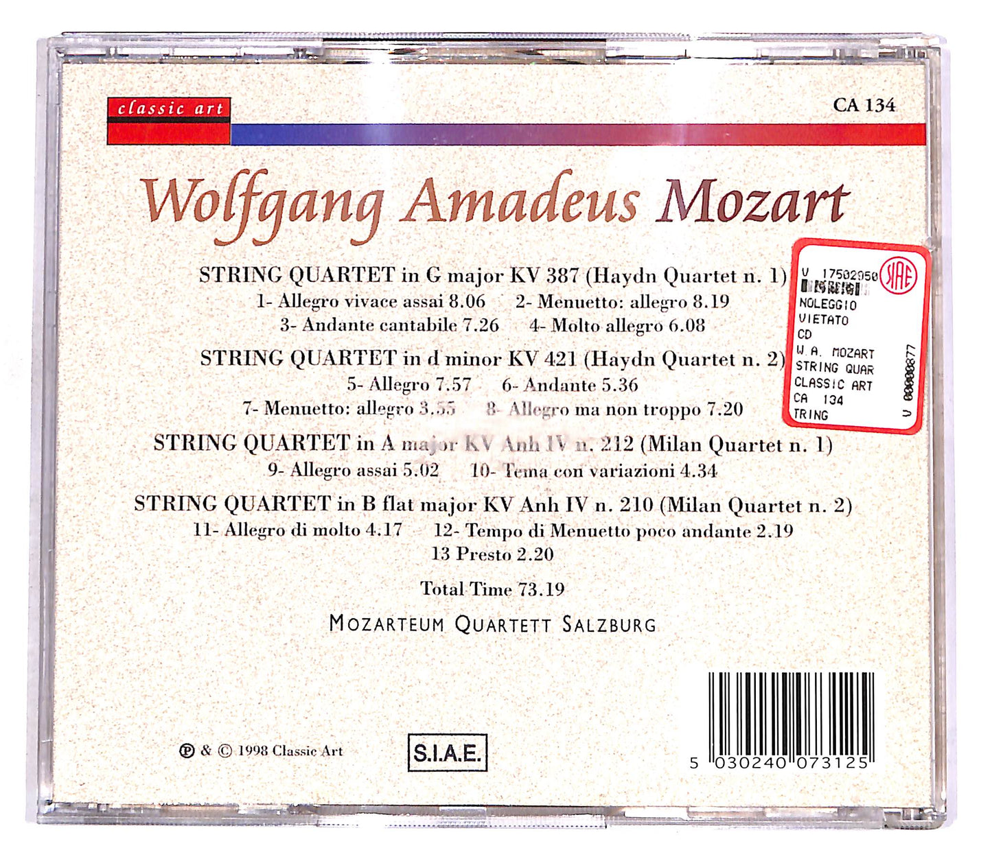 EBOND Wolfgang Amadeus Mozart - Famous String Quartets CD CD056527