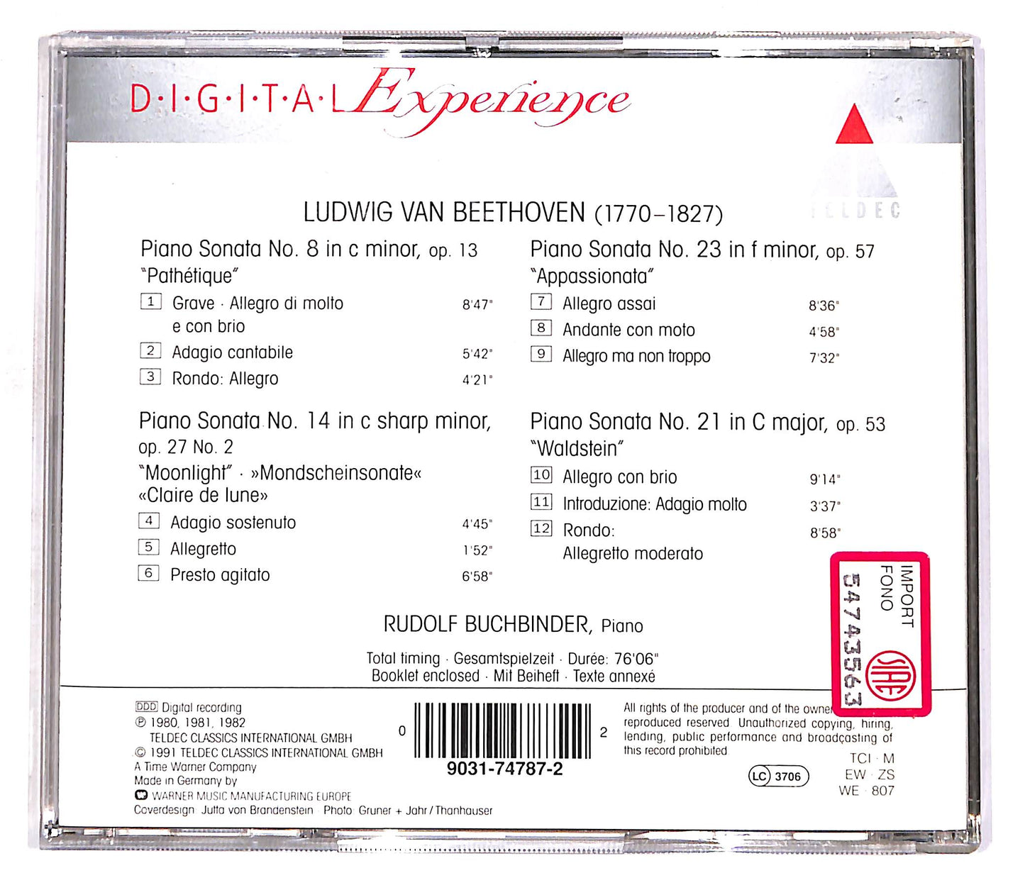 EBOND Beethoven - Piano Sonatas Nos. 8, 14, 21 & 23 - Buchbinder CD CD056652