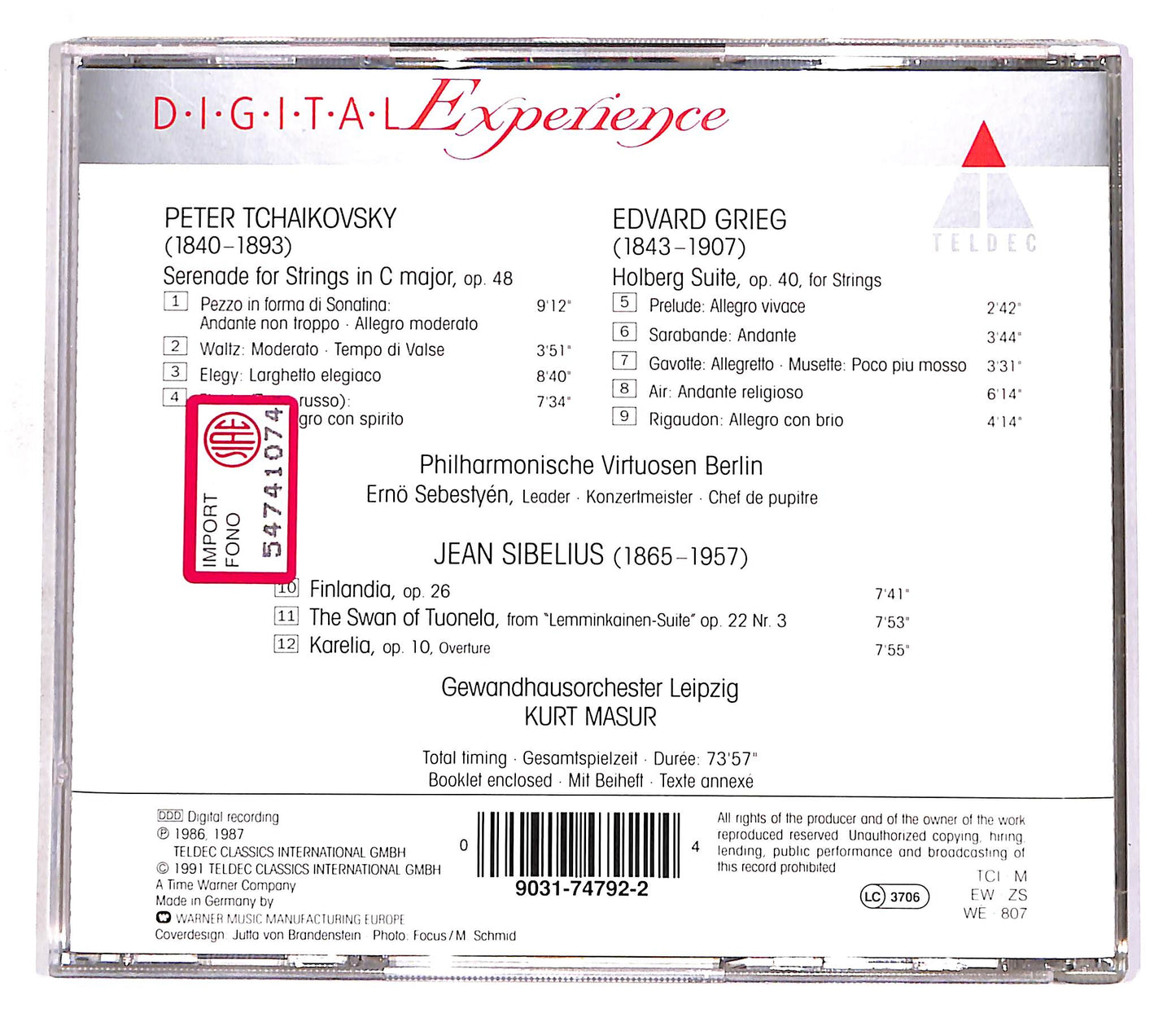 EBOND Tchaikovsky - Serenade - Grieg - Holberg Suite - Sibelius CD CD056734