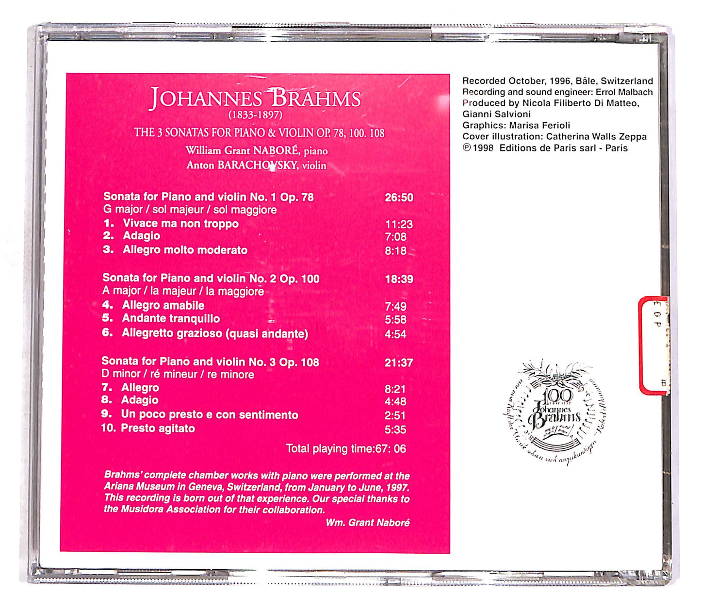 EBOND Brahms - The 3 Sonates For Piano & Violin Op.78, 100, 108 EDIT CD CD056828