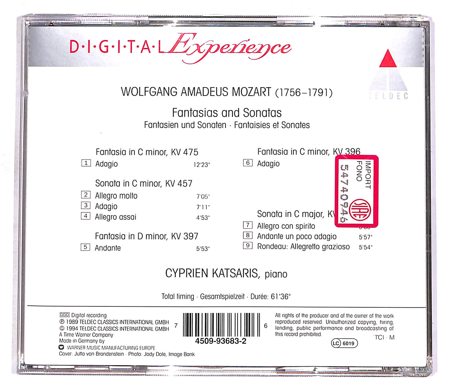 EBOND Wolfgang Amadeus Mozart - Fantasias And Sonatas - Piano CD CD056907