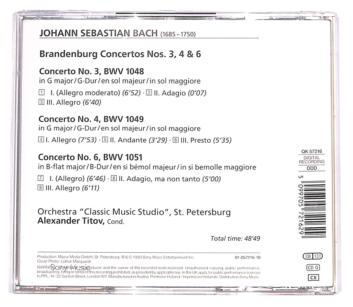 EBOND Johann Sebastian Bach - Brandenburg Concertos n. 3, 4 & 6 CD CD056961