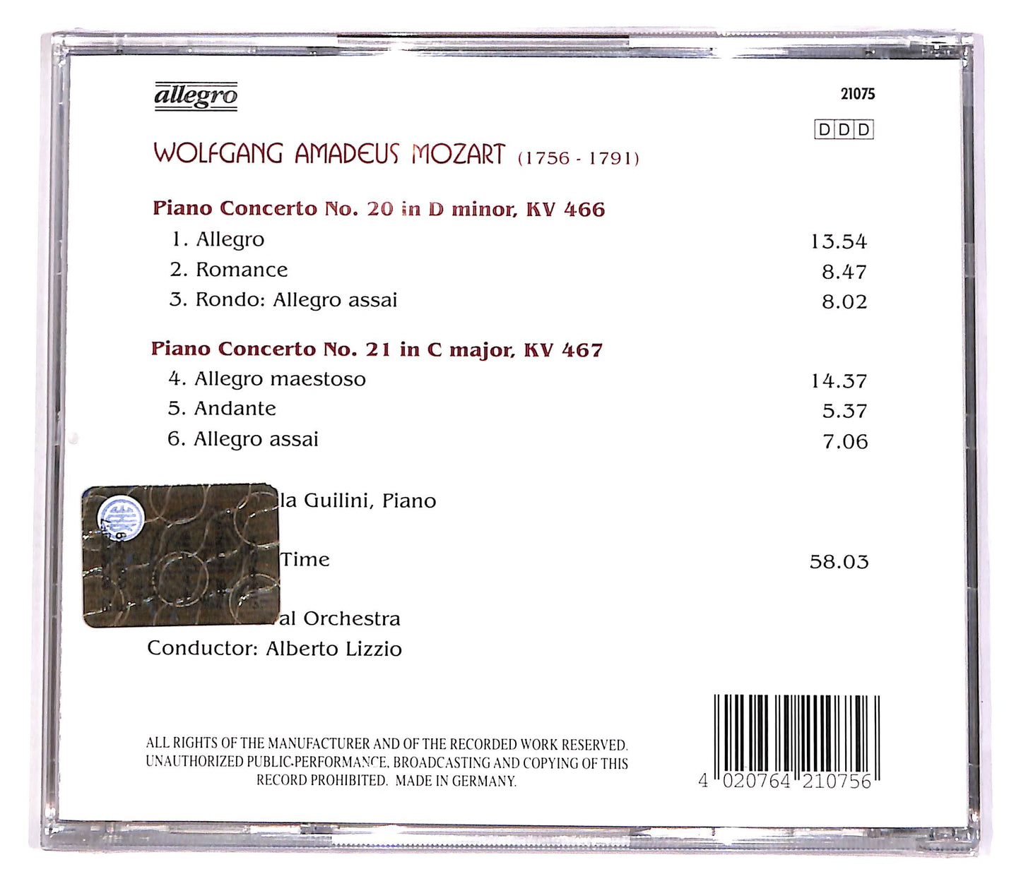EBOND Wolfgang Amadeus Mozart - Concertos For Piano No. 20, No.21 CD CD057021