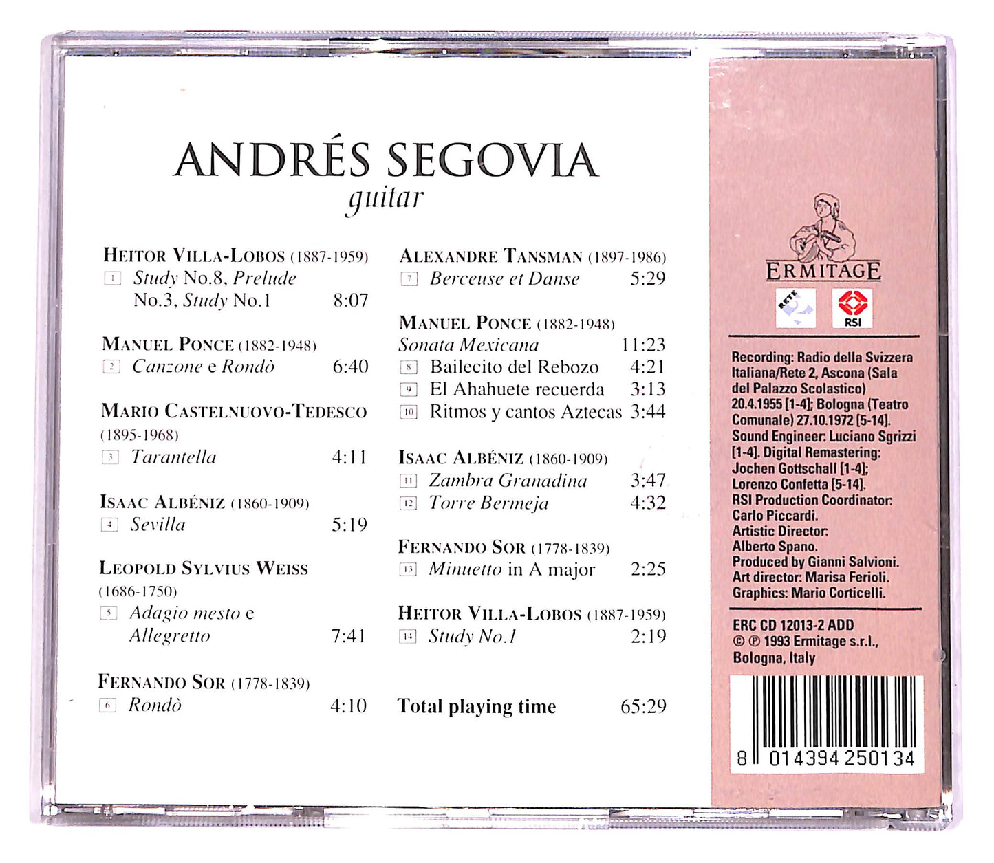 EBOND Andres Segovia - Guitar Recital - Villa-Lobos, Ponce, Weiss CD CD057101
