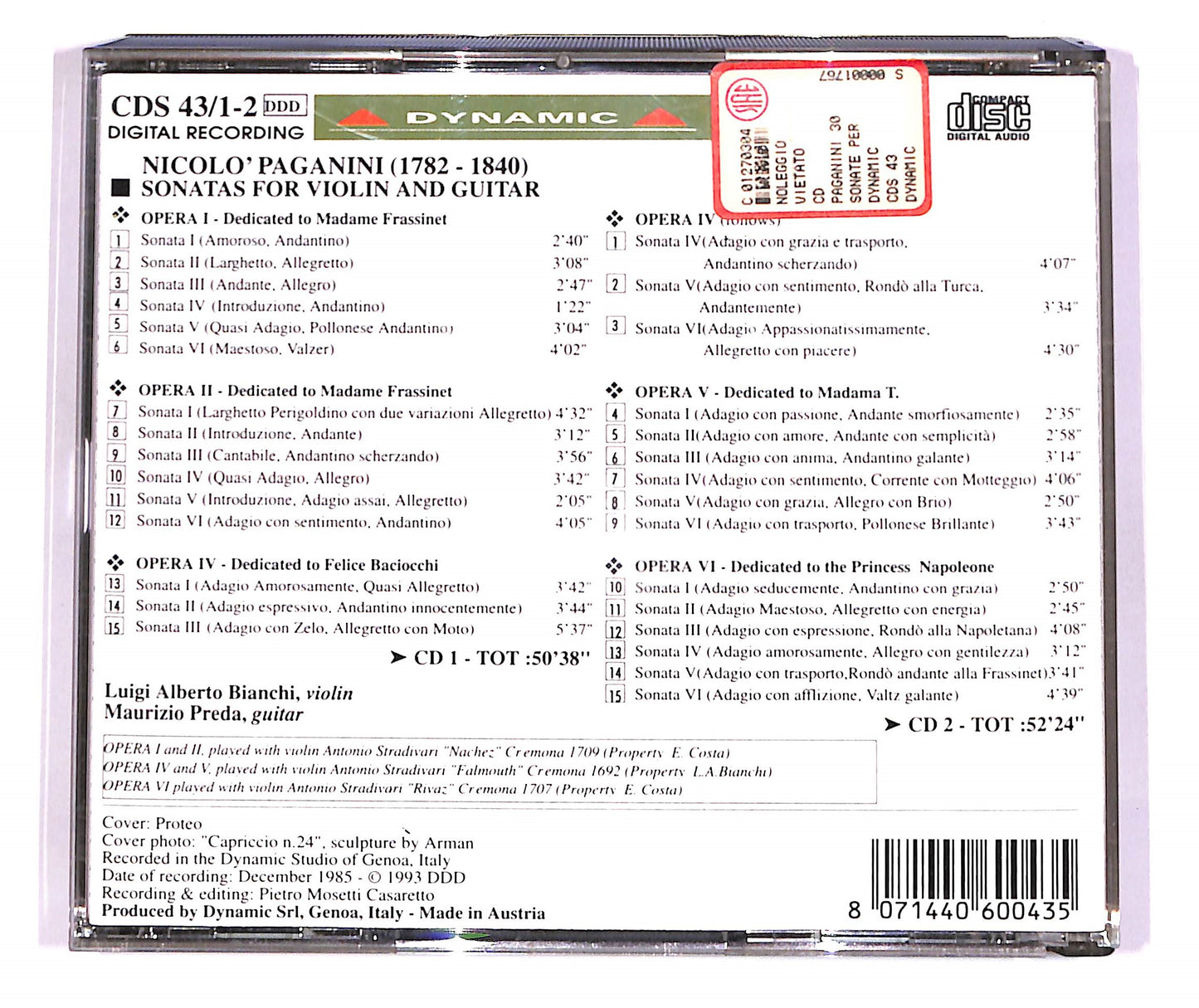 EBOND Paganini - 30 Sonatas For Violin And Guitar (2 dischi) CD CD057135