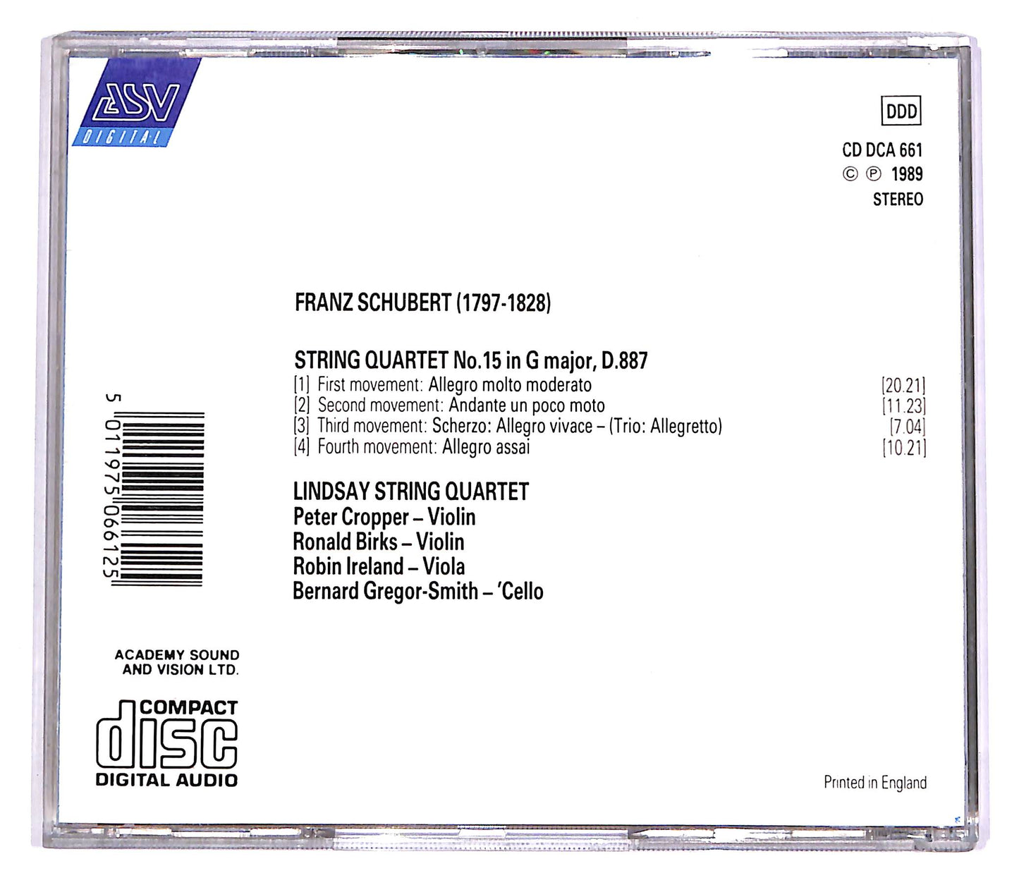 EBOND Schubert D.887 - Lindsay String Quartet No.15 In G Major CD CD057233